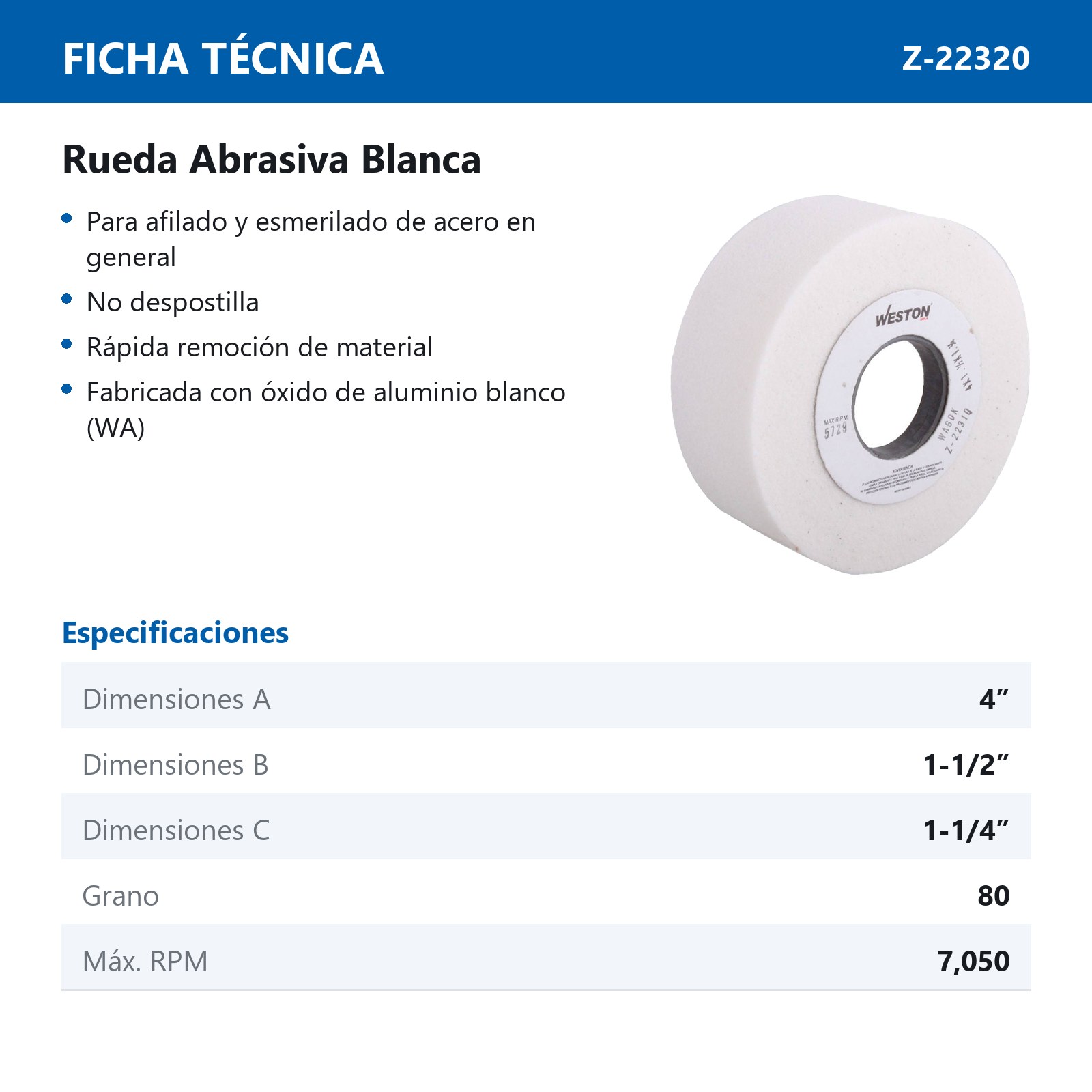 RUEDA TAZA BLANCA TIPO 6  4 X 1-1/2 WA80 - Imagen 2