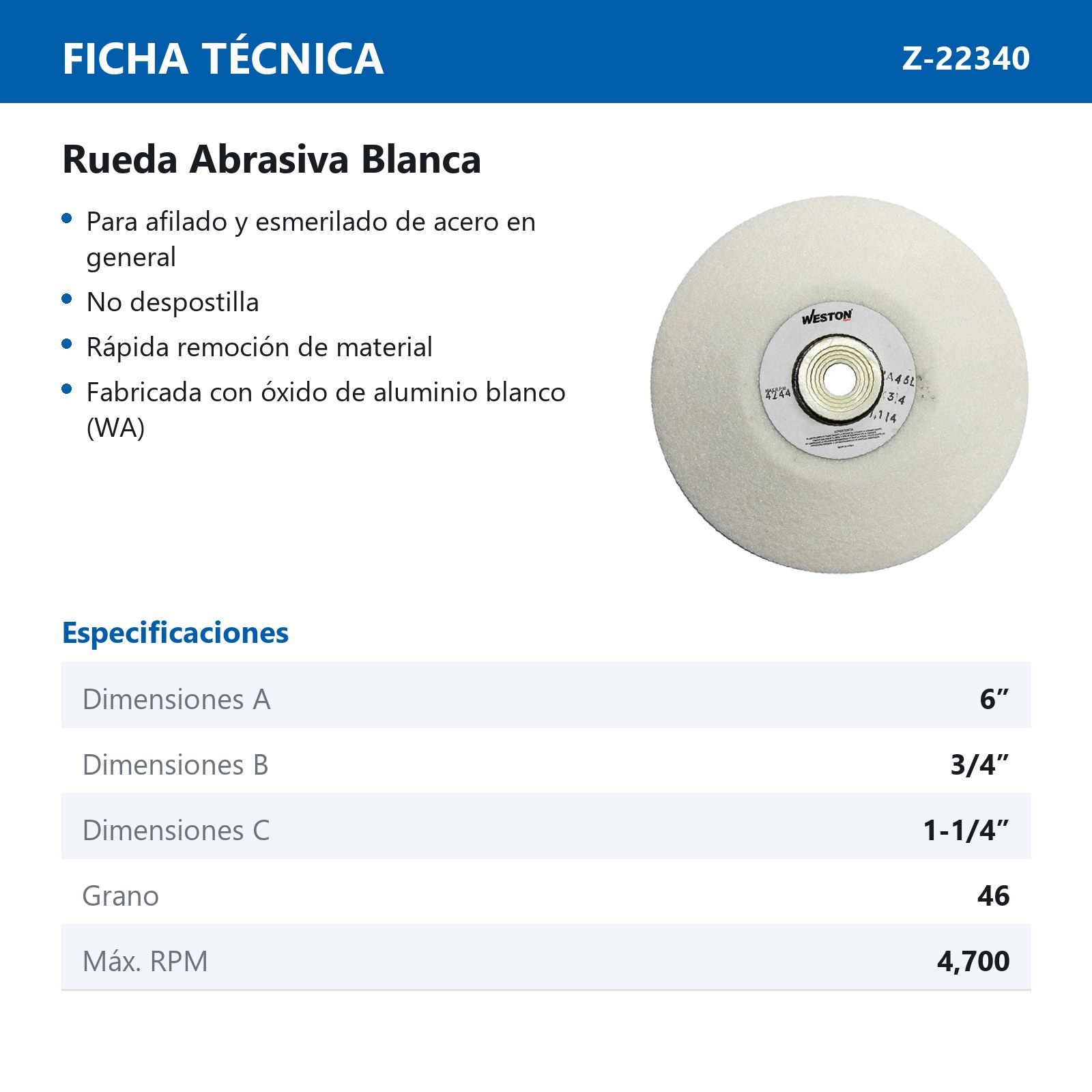 RUEDA BLANCA TIPO 12  6 X 3/4 WA46 - Imagen 2