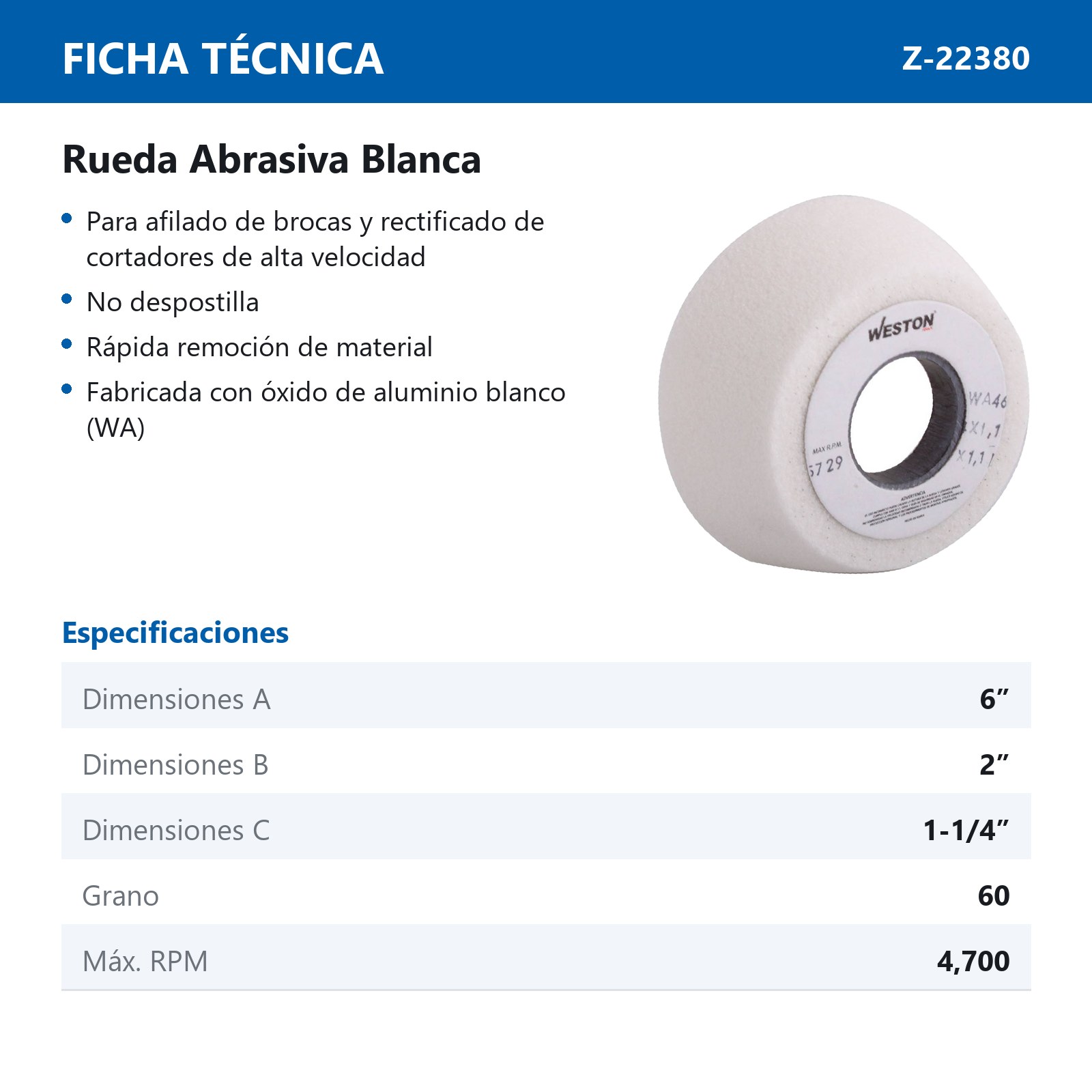 RUEDA COPA BLANCA TIPO 11  6 X 2 WA60 - Imagen 2