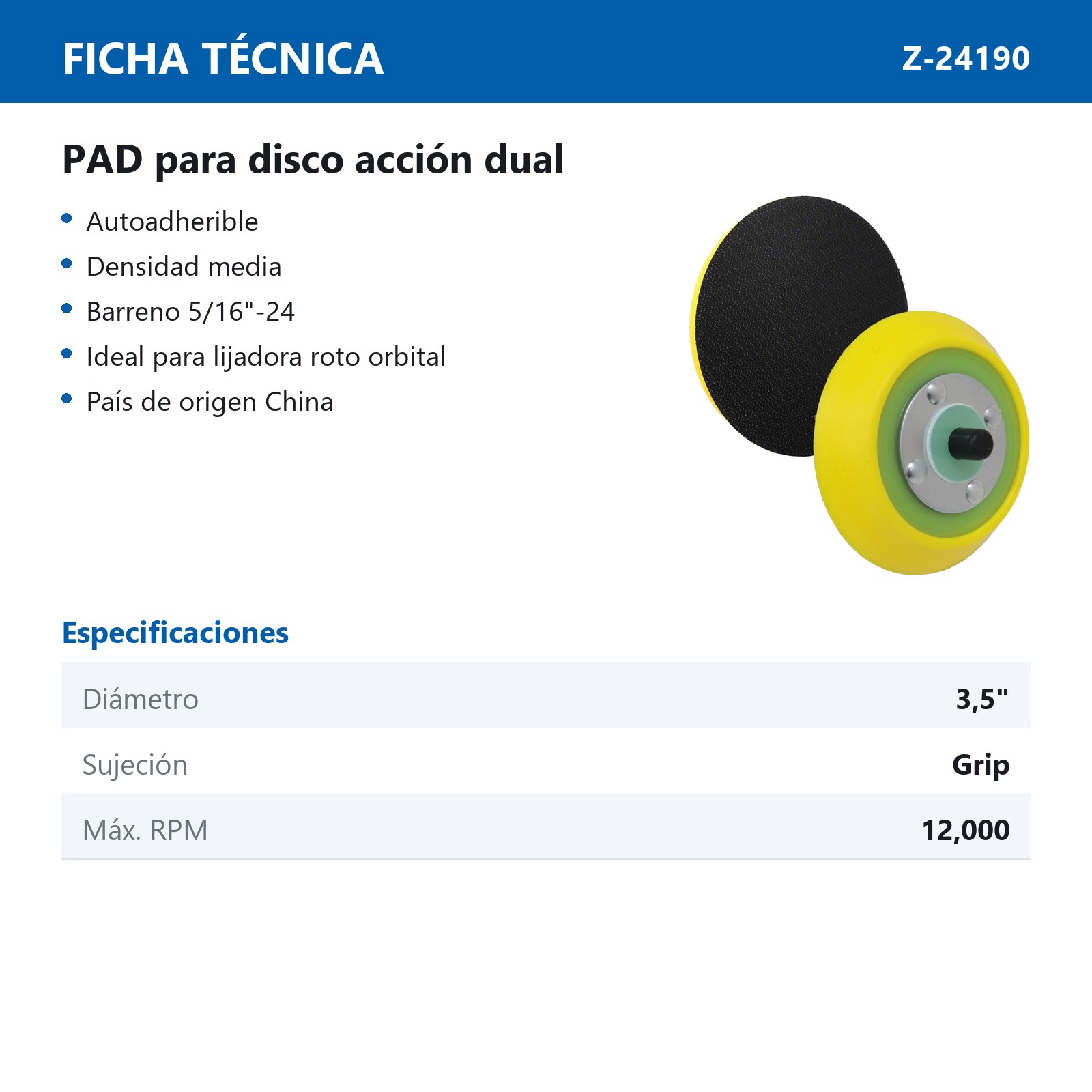 PAD ACCION DUAL 3.5" GRIP ENT. 5/16"-24 - Imagen 2