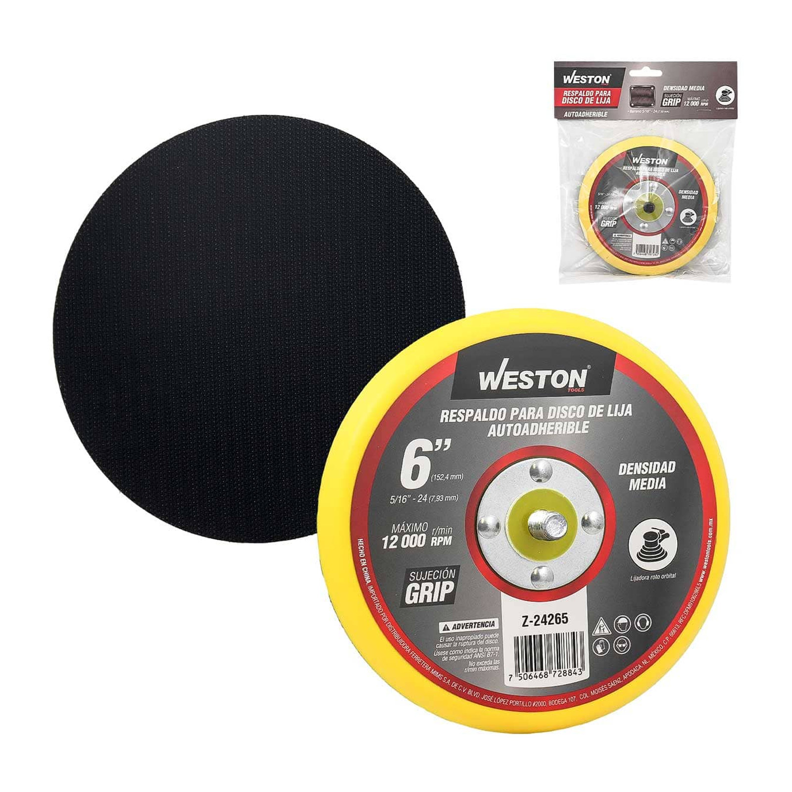 Weston Pad Acción Dual 6" Grip Autoadherible Barreno 5/16"-24