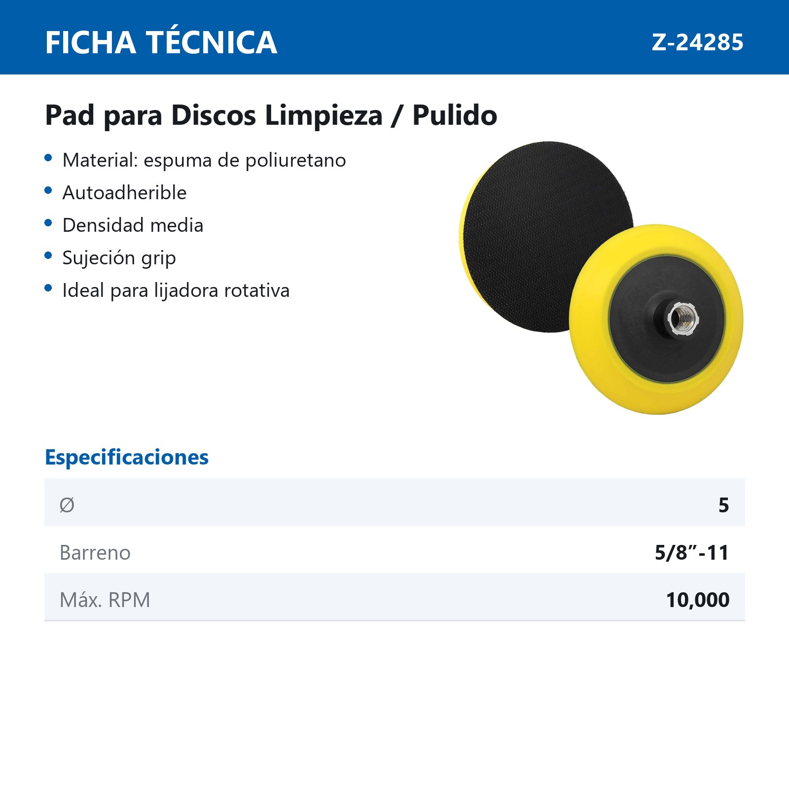 PAD LIMPIEZA/PULIDO 5" GRIP ENT. 5/8"-11 - Imagen 3