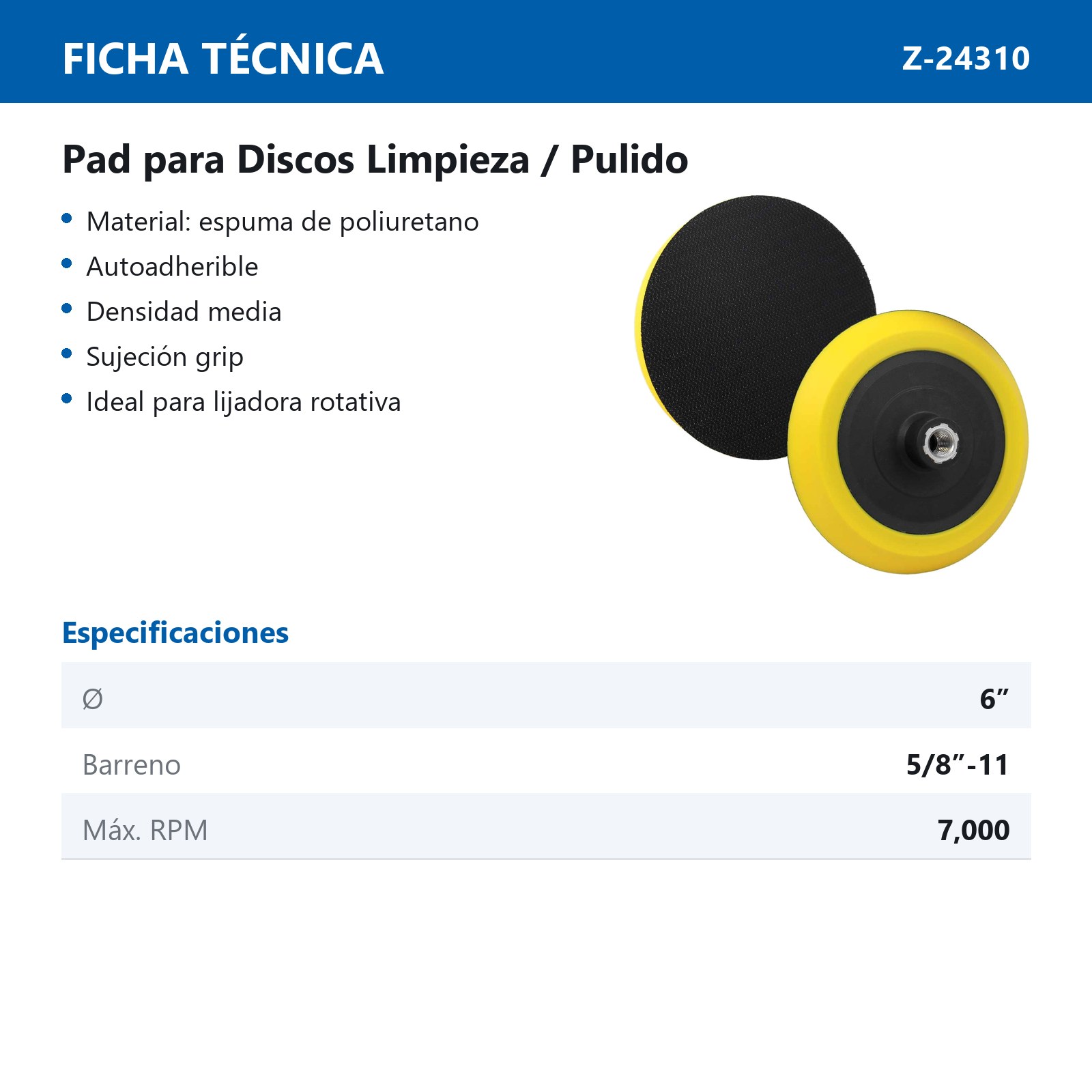 PAD LIMPIEZA/PULIDO 6" GRIP ENT. 5/8"-11 - Imagen 3