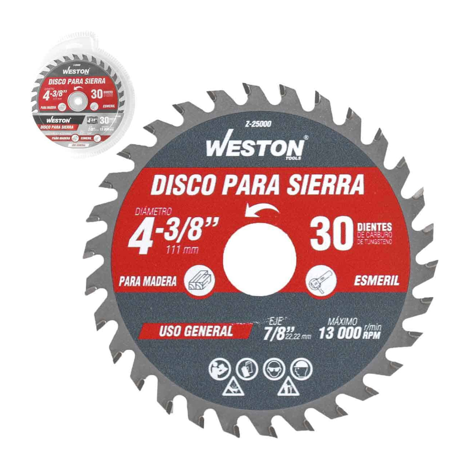 Disco para Sierra Circular para Madera 4-3/8" x 7/8" 30 Dientes con Buje Weston