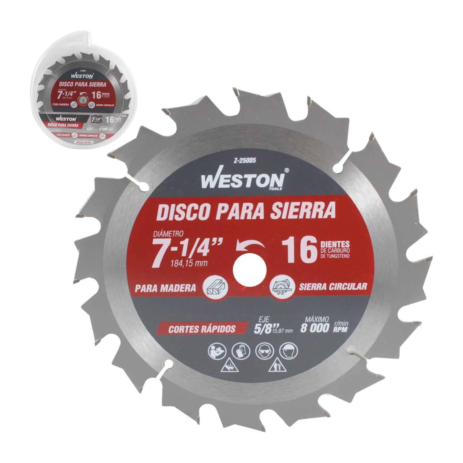 Disco para Sierra Circular WESTON 7-1/4" x 5/8" 16 Dientes para Madera