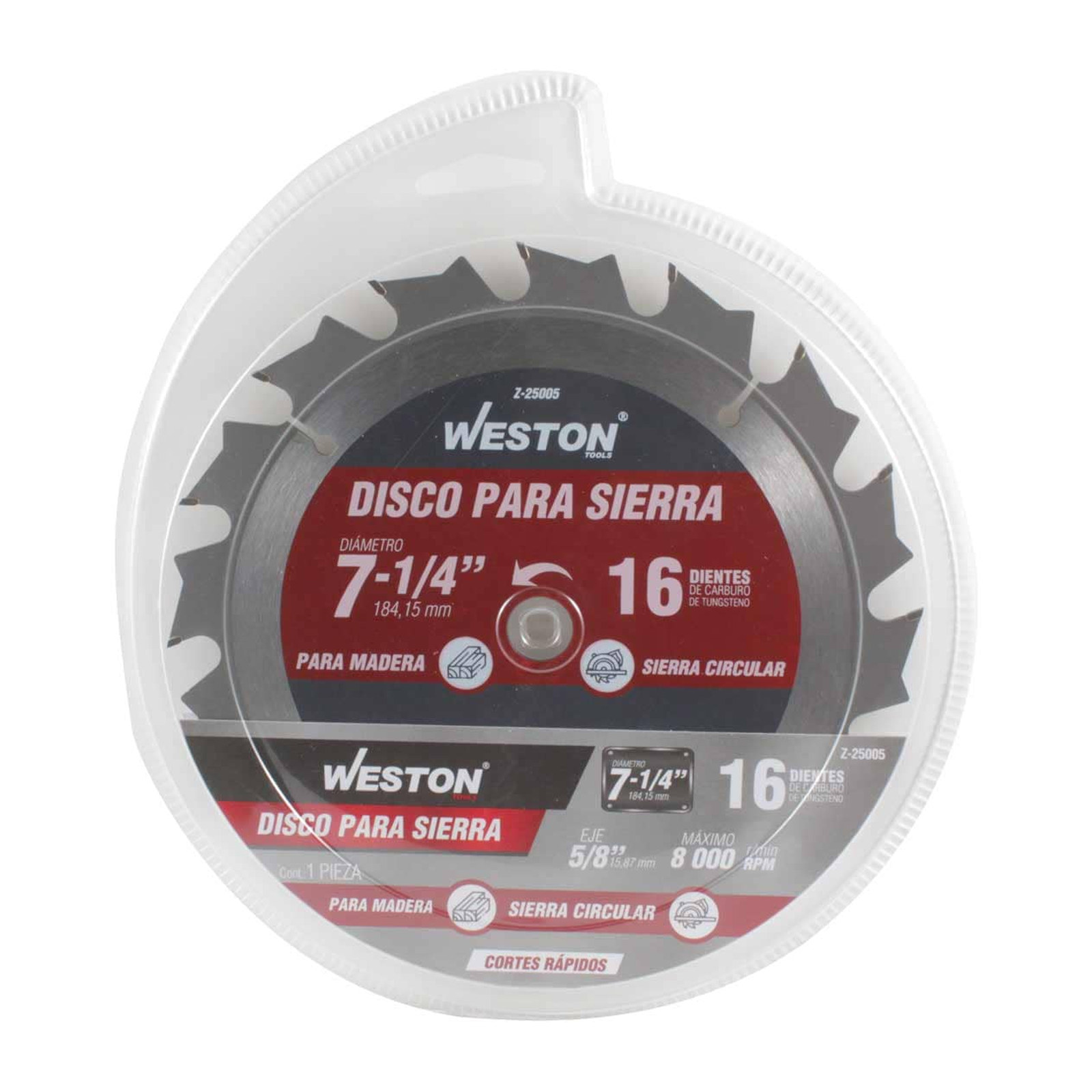 DISCO PARA SIERRA CIRCULAR P/MADERA 7-1/4'' X 5/8'' 16DT - Imagen 3