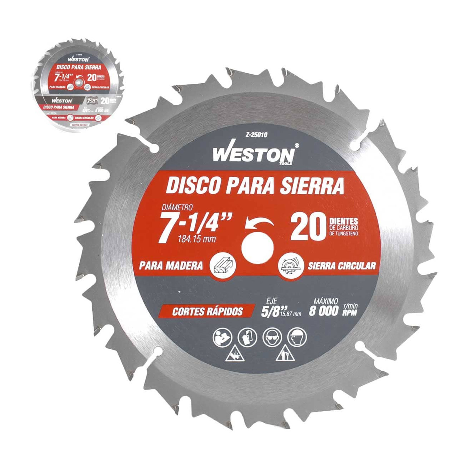 Disco para Sierra Circular Weston 7-1/4" x 5/8" 20 Dientes para Madera