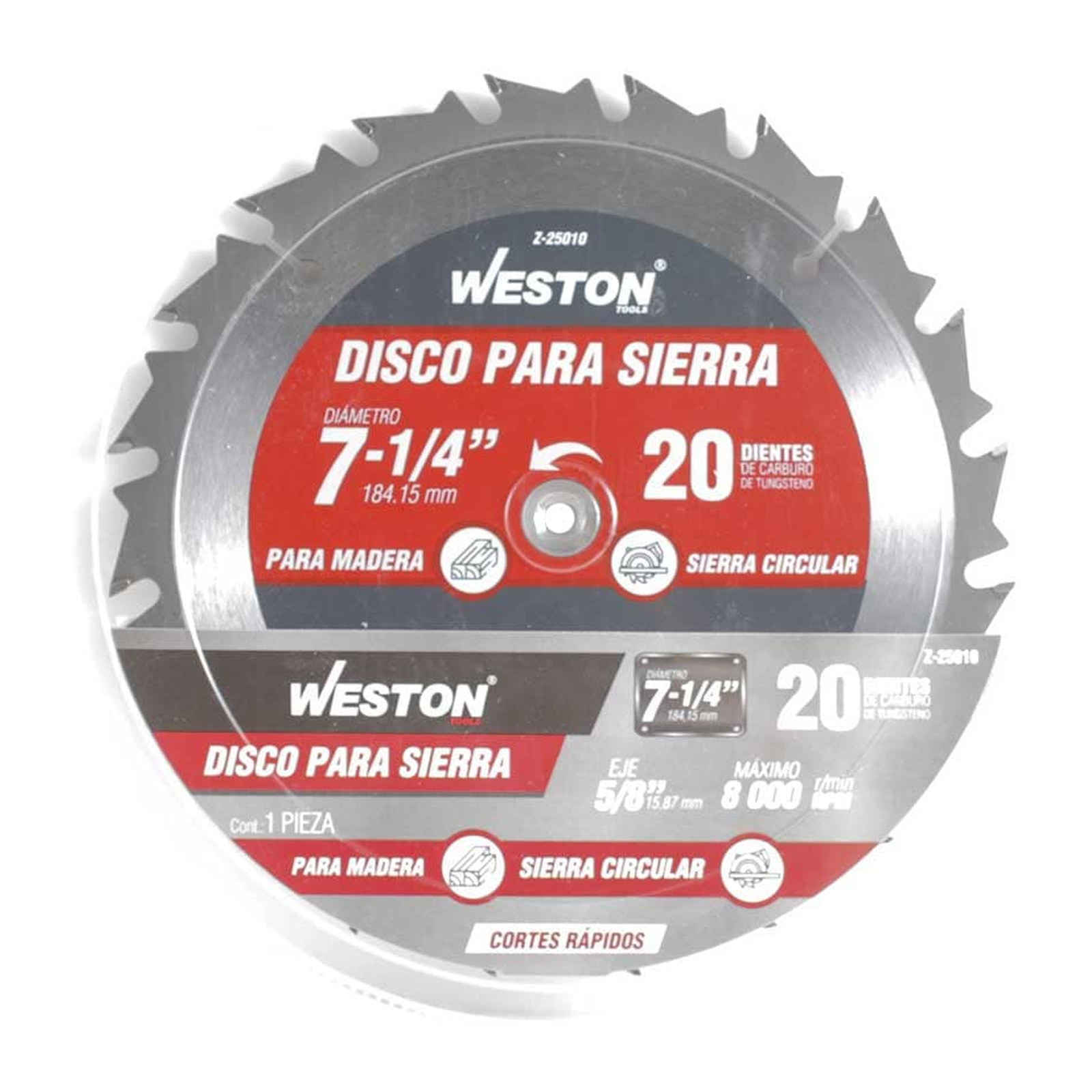 DISCO PARA SIERRA CIRCULAR P/MADERA 7-1/4'' X 5/8'' 20DT - Imagen 3