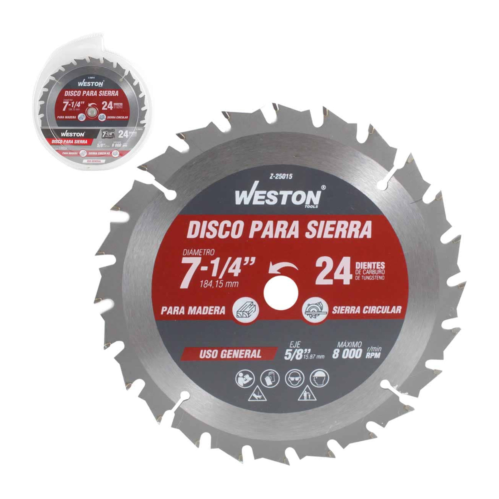 Disco para Sierra Circular Weston 7-1/4" x 5/8" 24 Dientes para Madera