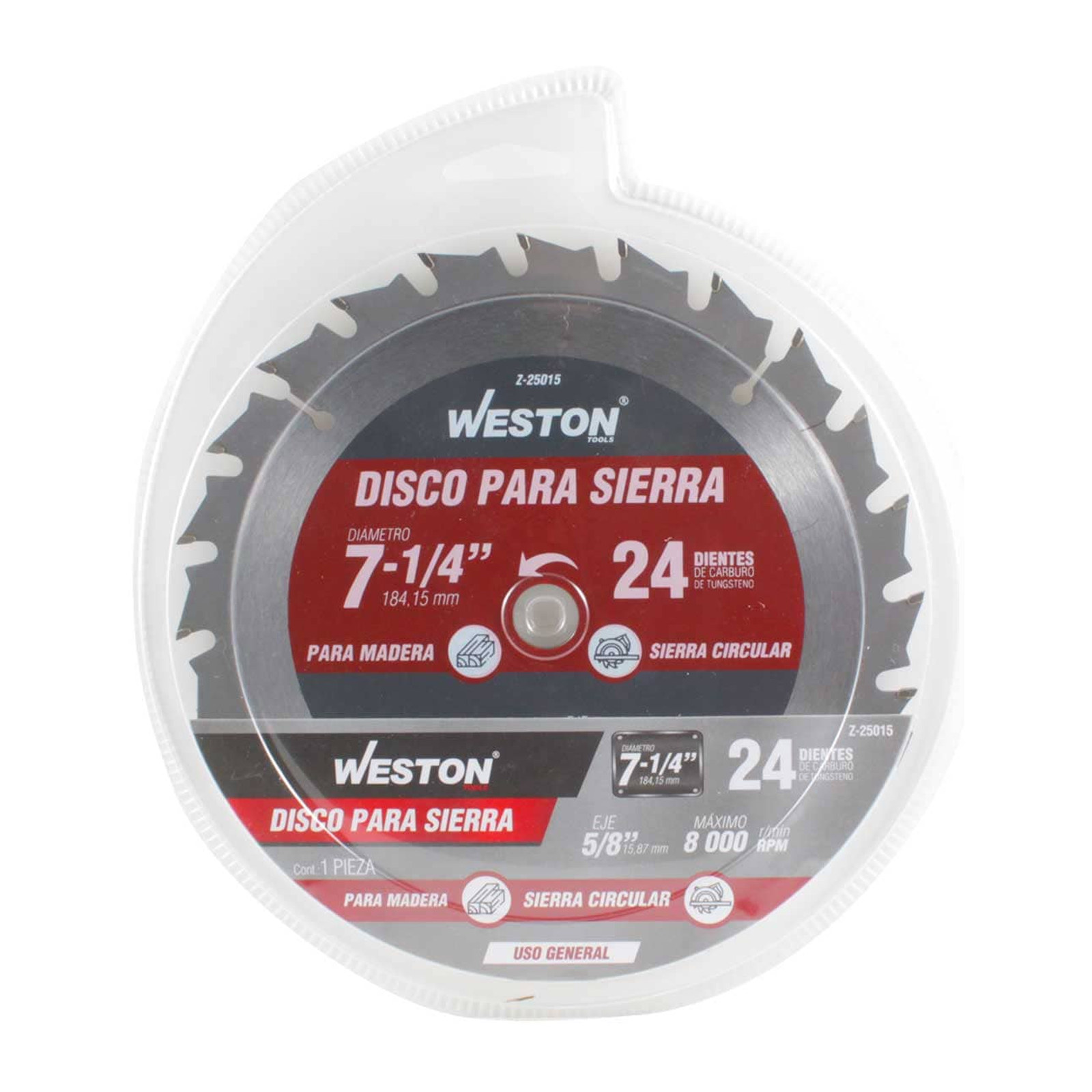 DISCO PARA SIERRA CIRCULAR P/MADERA 7-1/4'' X 5/8'' 24DT - Imagen 3