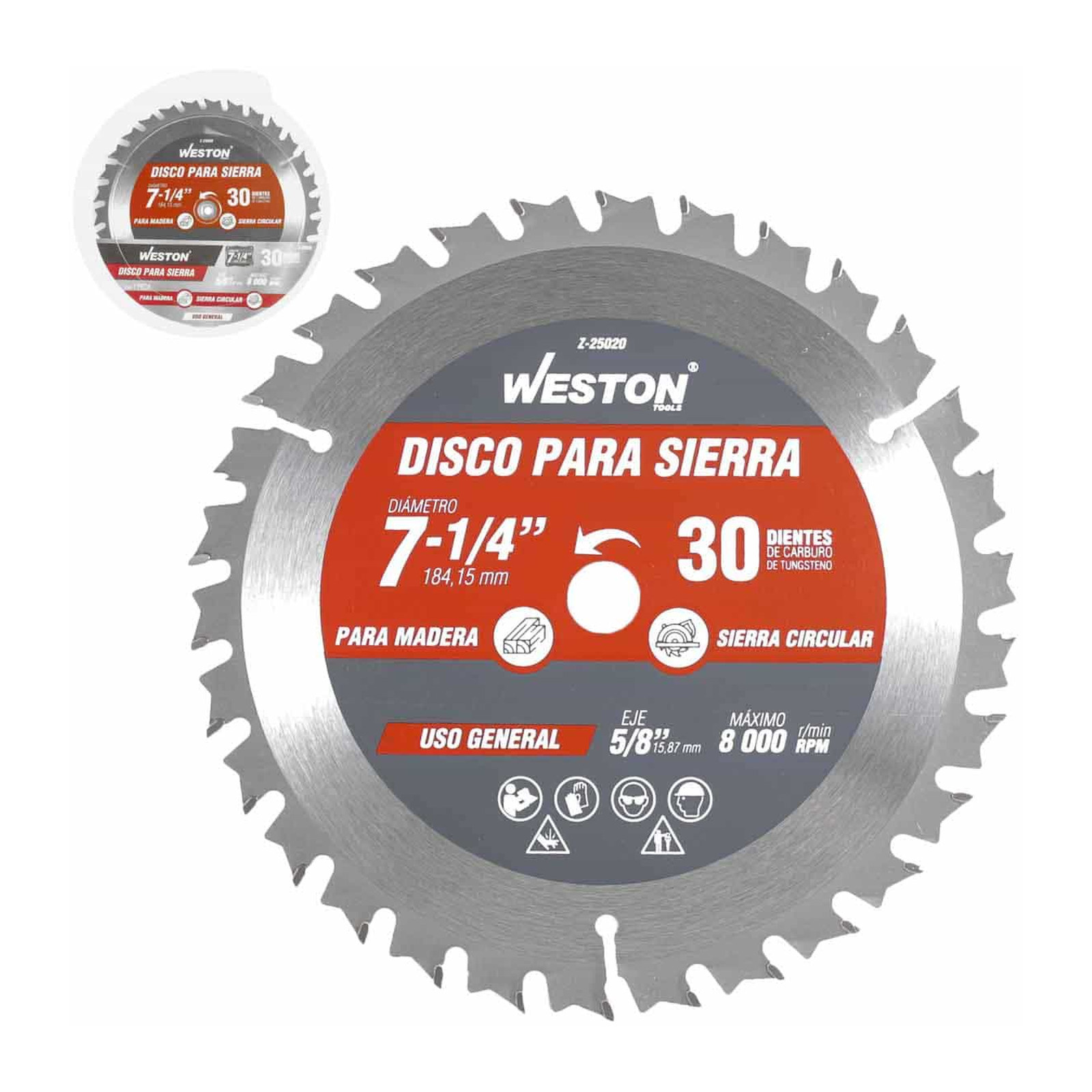 Disco para Sierra Circular Weston 7-1/4" x 5/8" 30 Dientes para Madera