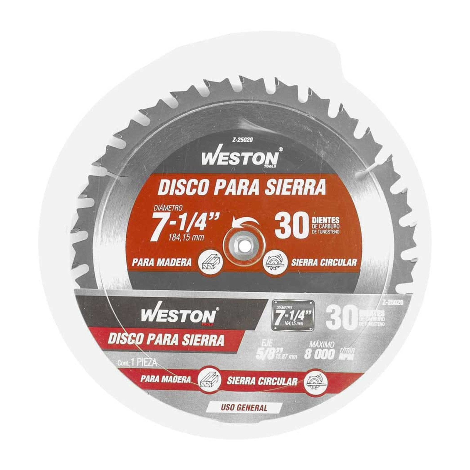 DISCO PARA SIERRA CIRCULAR P/MADERA 7-1/4'' X 5/8'' 30DT - Imagen 3