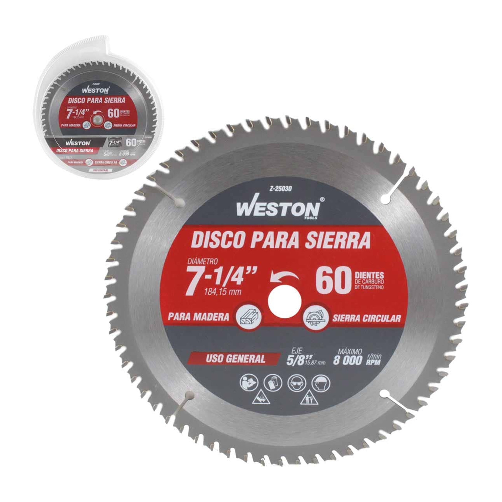 Disco para Sierra Circular Weston 7-1/4" x 5/8" 60 Dientes para Madera