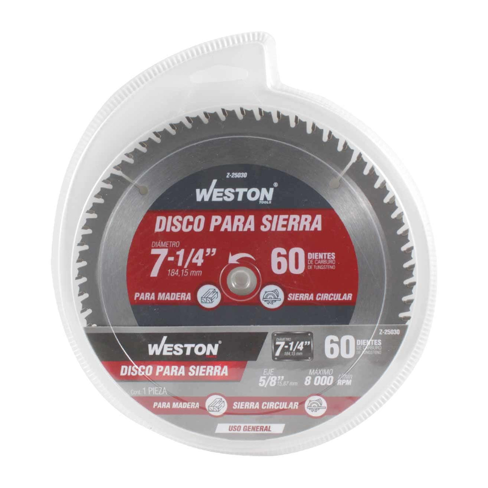 DISCO PARA SIERRA CIRCULAR P/MADERA 7-1/4'' X 5/8'' 60DT - Imagen 3