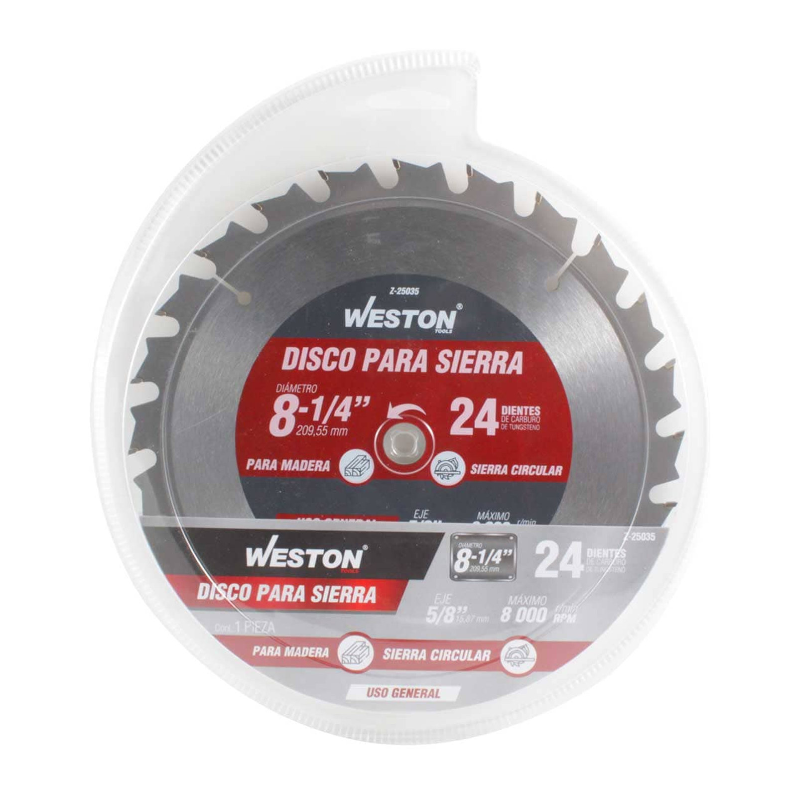 DISCO PARA SIERRA CIRCULAR P/MADERA 8-1/4'' X 5/8'' 24DT - Imagen 3