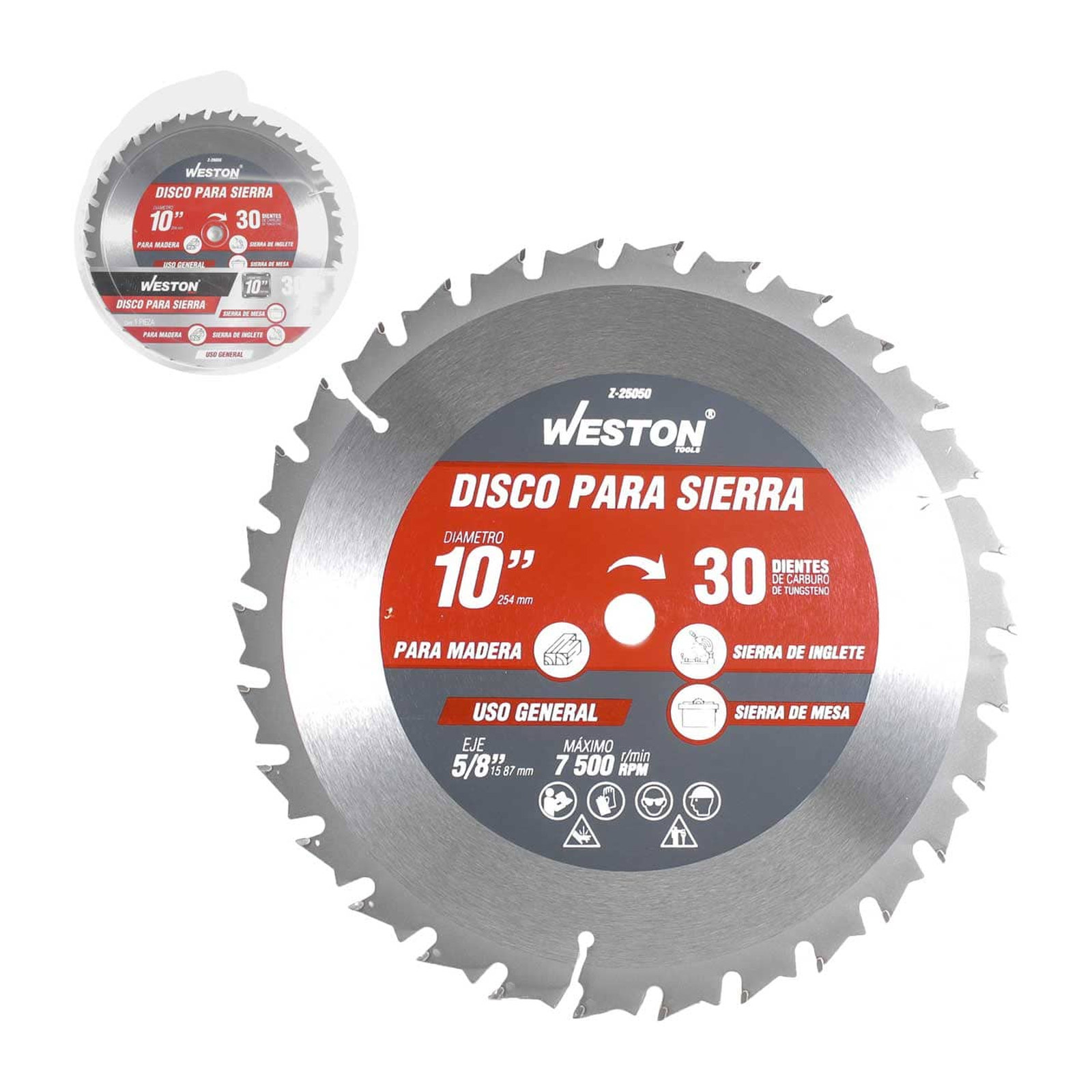 Disco para Sierra Circular Weston 10" x 5/8" 30 Dientes para Madera y Aluminio