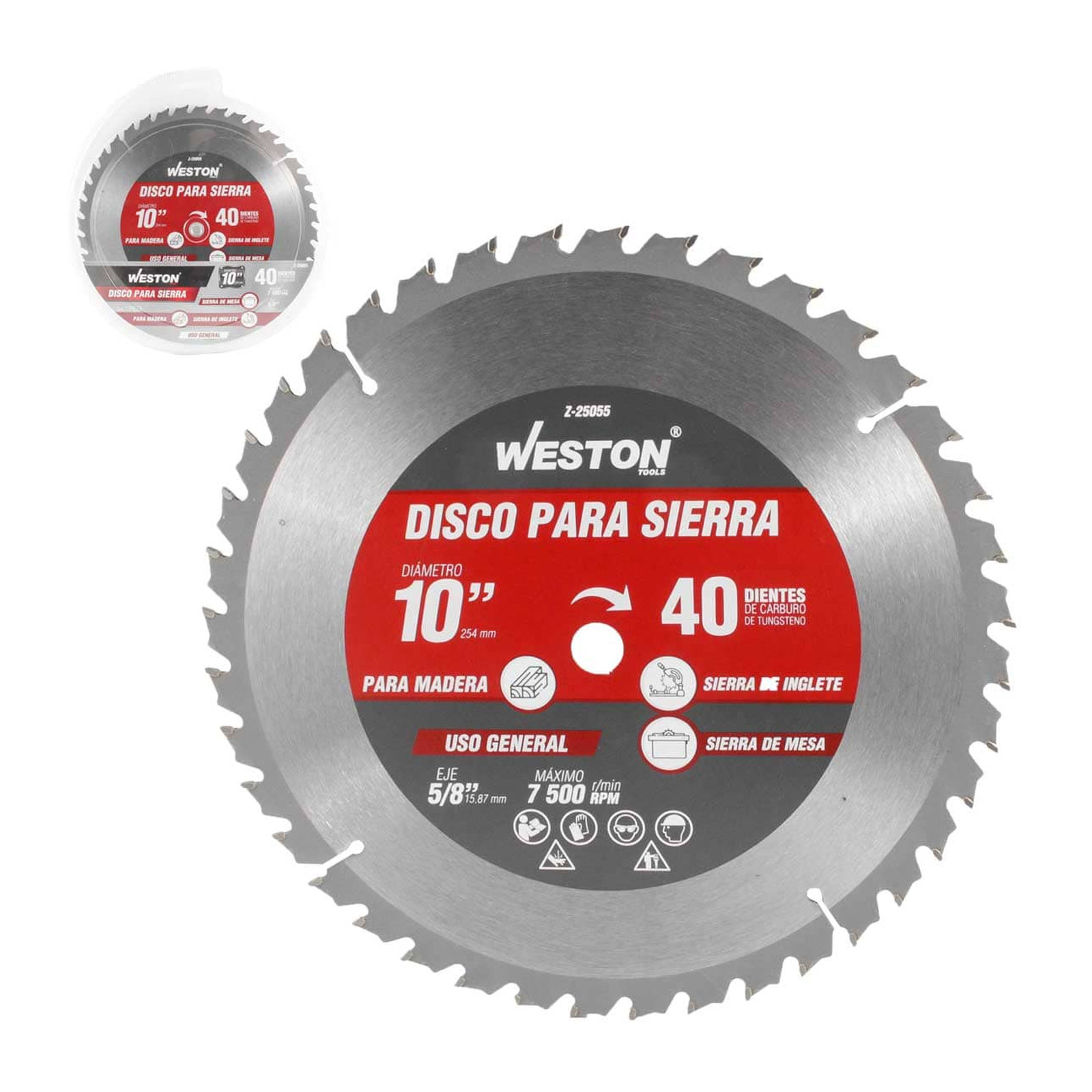 Disco para Sierra Circular Weston 10" x 5/8" 40 Dientes para Madera