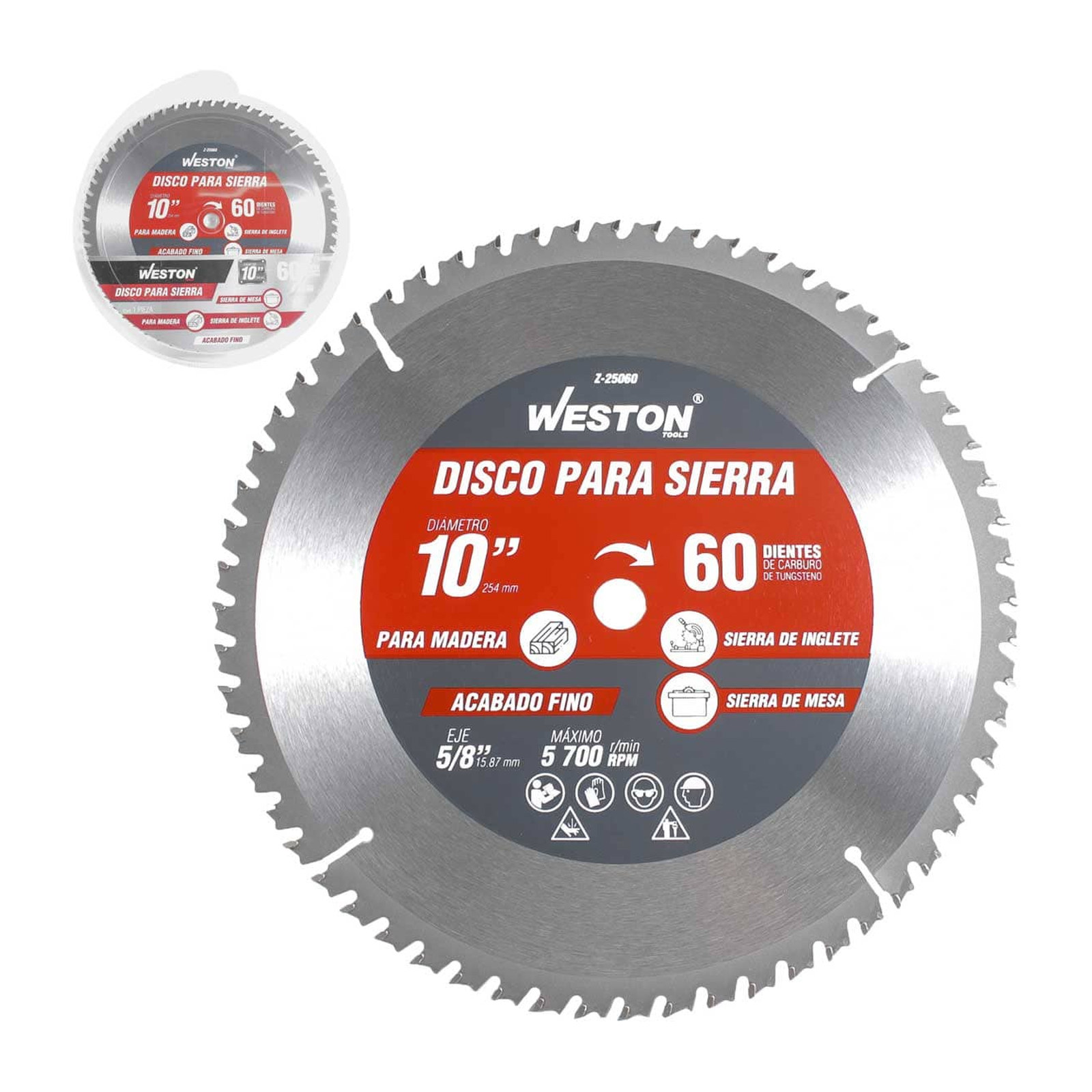 Disco para Sierra Circular Weston 10" x 5/8" 60 Dientes para Madera