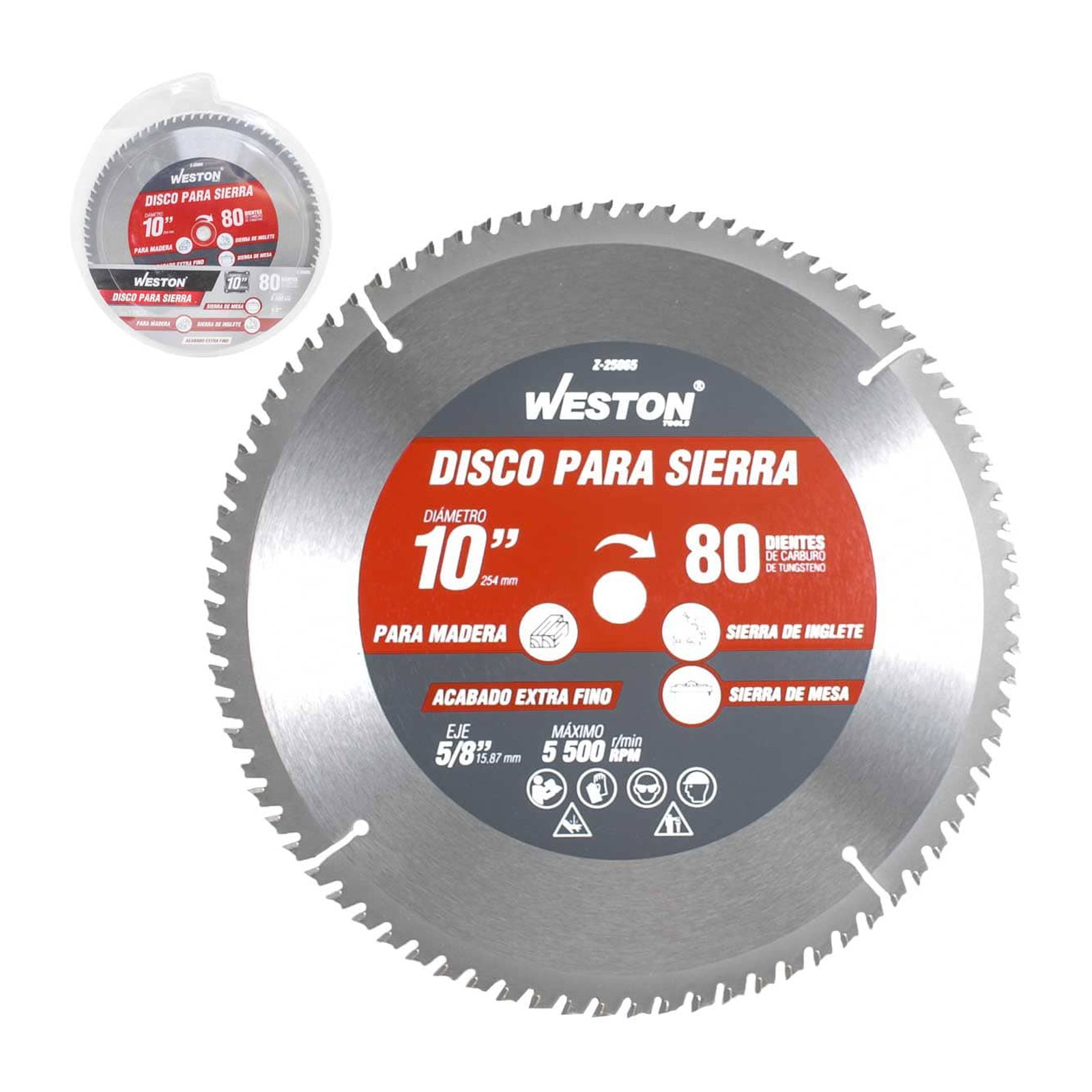 Disco para Sierra Circular Weston 10" x 5/8" 80 Dientes para Madera