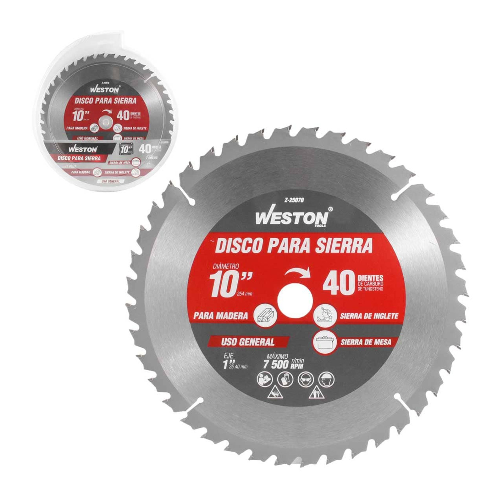 Disco para Sierra Circular Weston 10" x 1" 40 Dientes para Madera