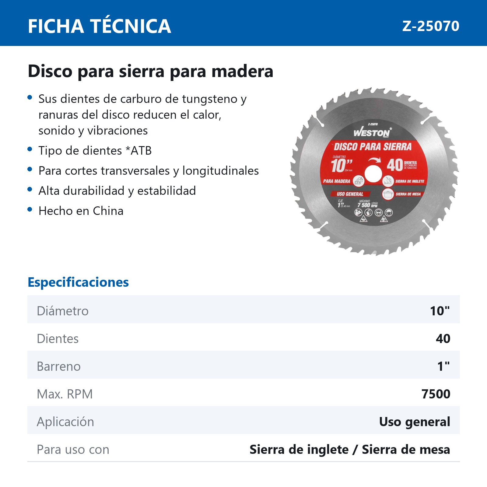DISCO PARA SIERRA CIRCULAR P/MADERA 10'' X 1'' 40DT - Imagen 4