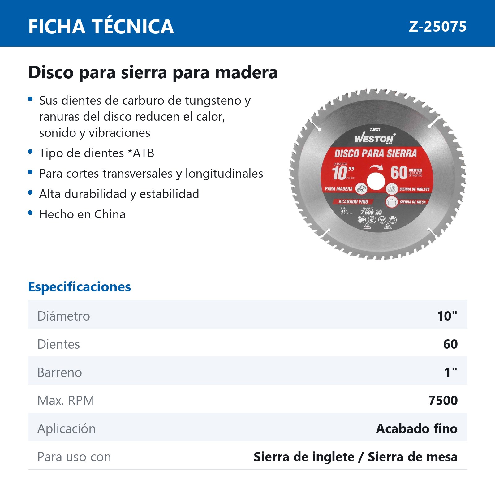 DISCO PARA SIERRA CIRCULAR P/MADERA 10'' X 1'' 60DT - Imagen 4