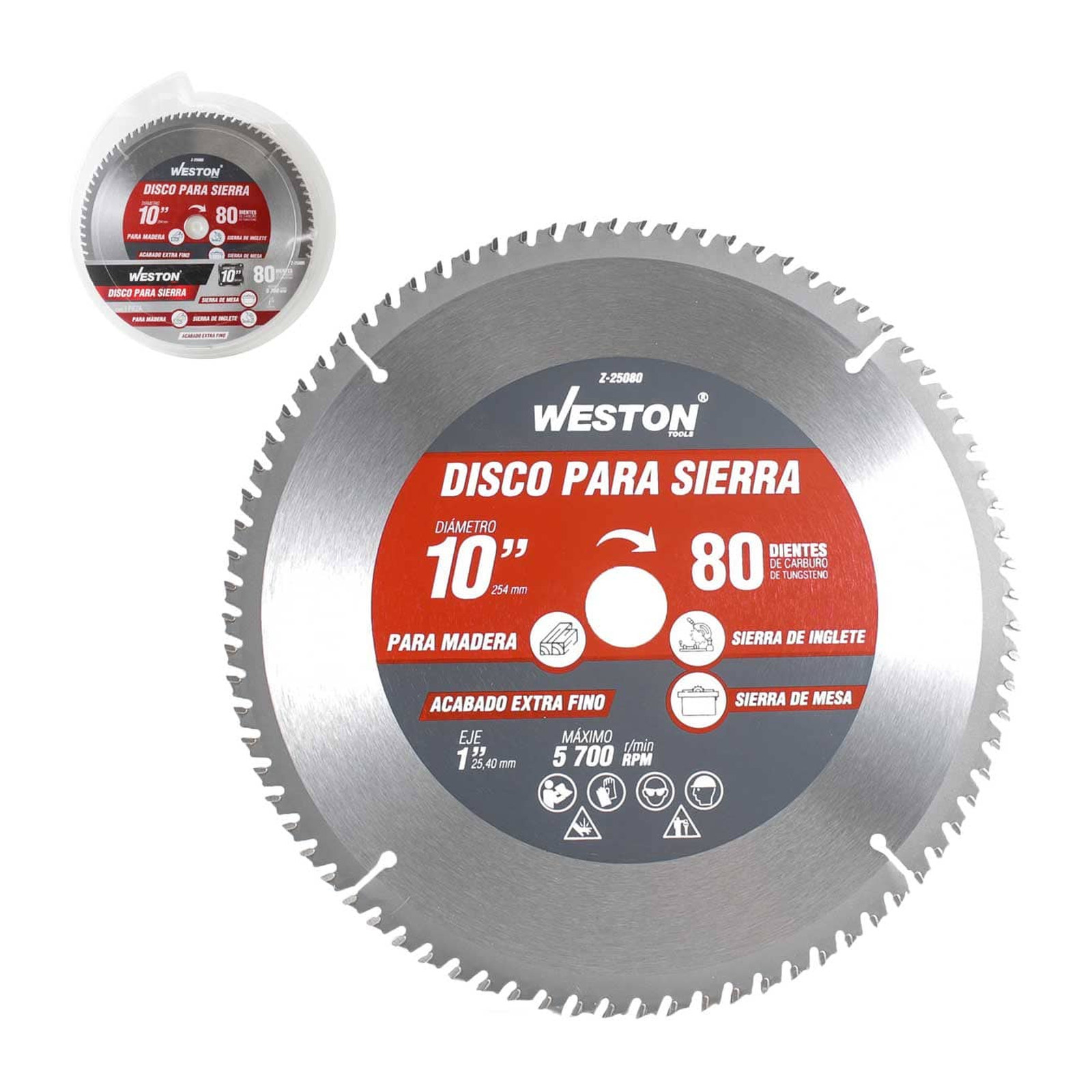 Disco para Sierra Circular Weston 10" x 1" 80 Dientes para Madera