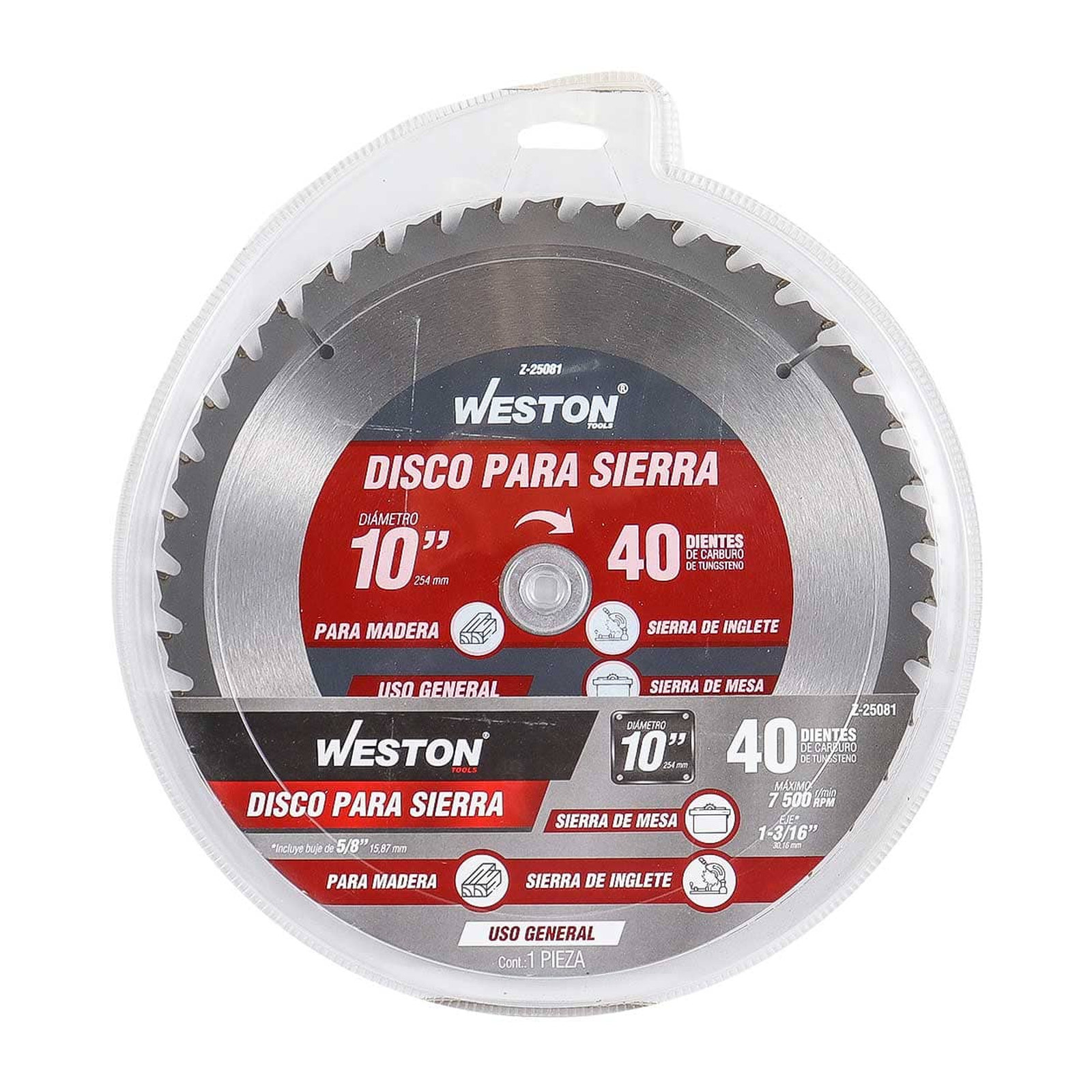 DISCO PARA SIERRA CIRCULAR P/MADERA 10'' X 1-3/16'' 40DT C/BUJES - Imagen 4