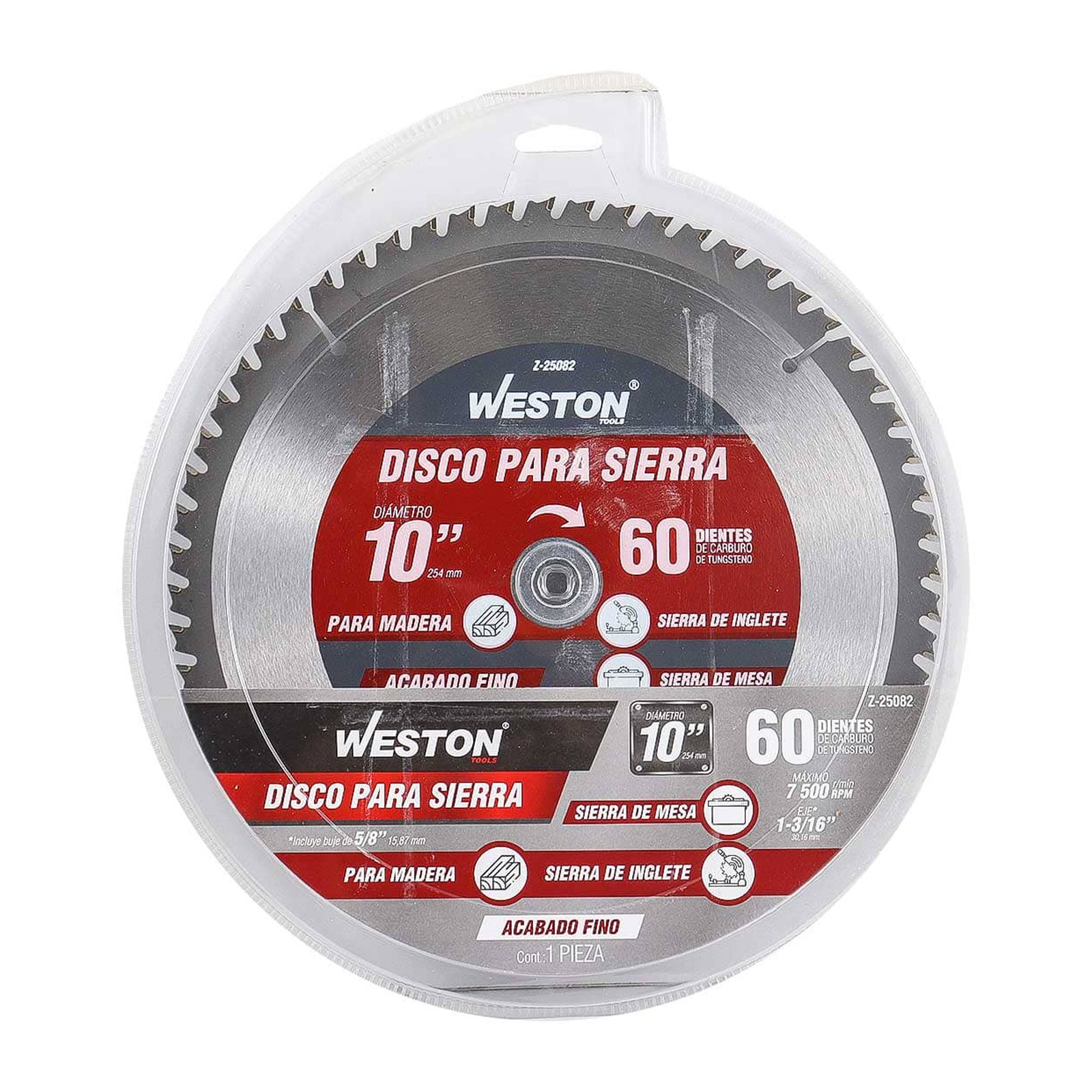 DISCO PARA SIERRA CIRCULAR P/MADERA 10'' X 1-3/16'' 60DT C/BUJES - Imagen 4