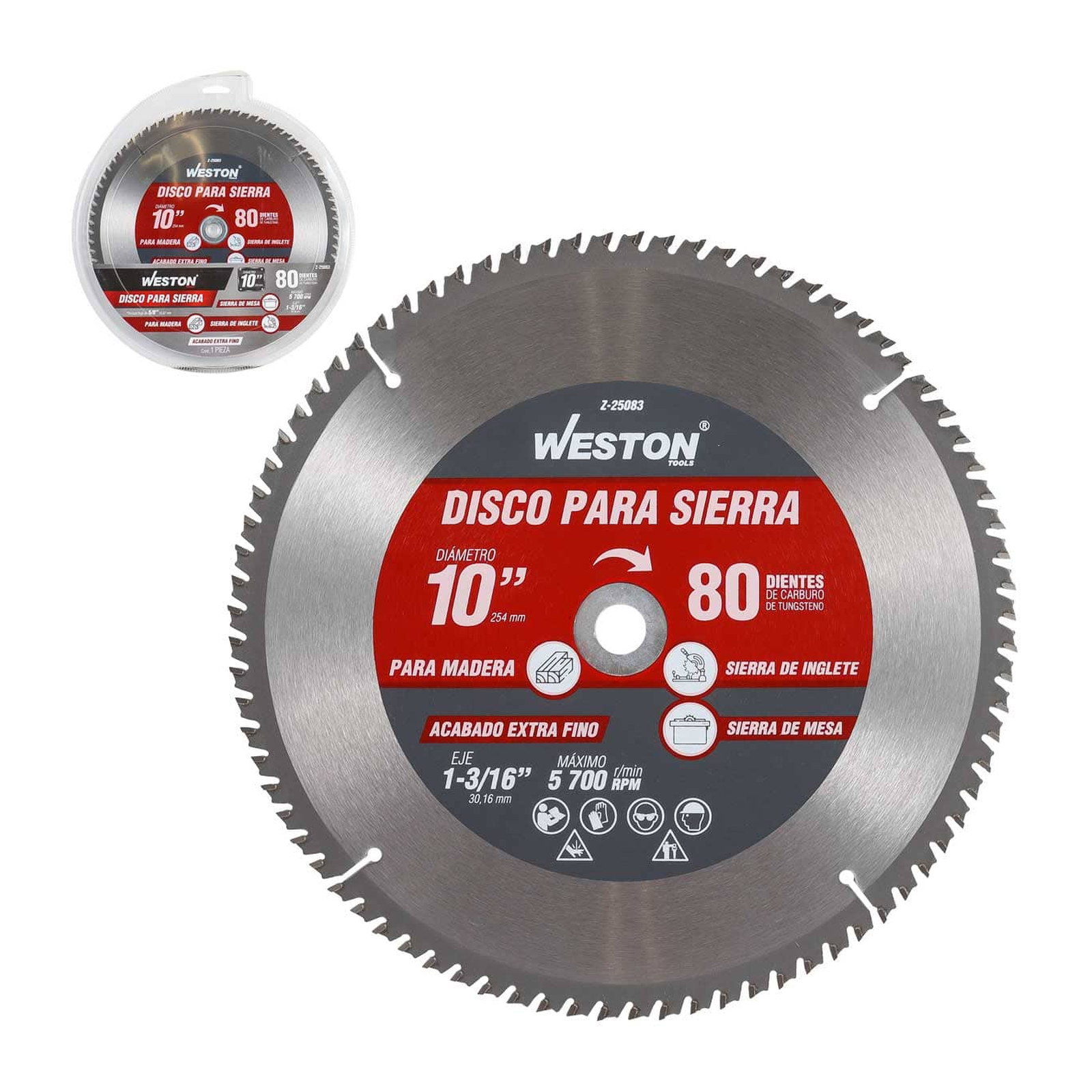 Disco para Sierra Circular para Madera 10'' x 1-3/16'' 80 Dientes con Bujes WESTON
