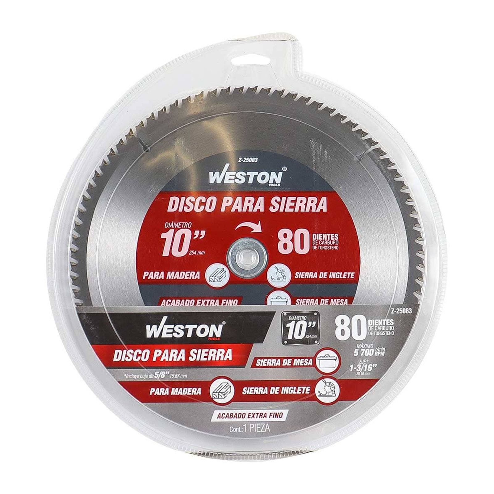 DISCO PARA SIERRA CIRCULAR P/MADERA 10'' X 1-3/16'' 80DT C/BUJES - Imagen 4