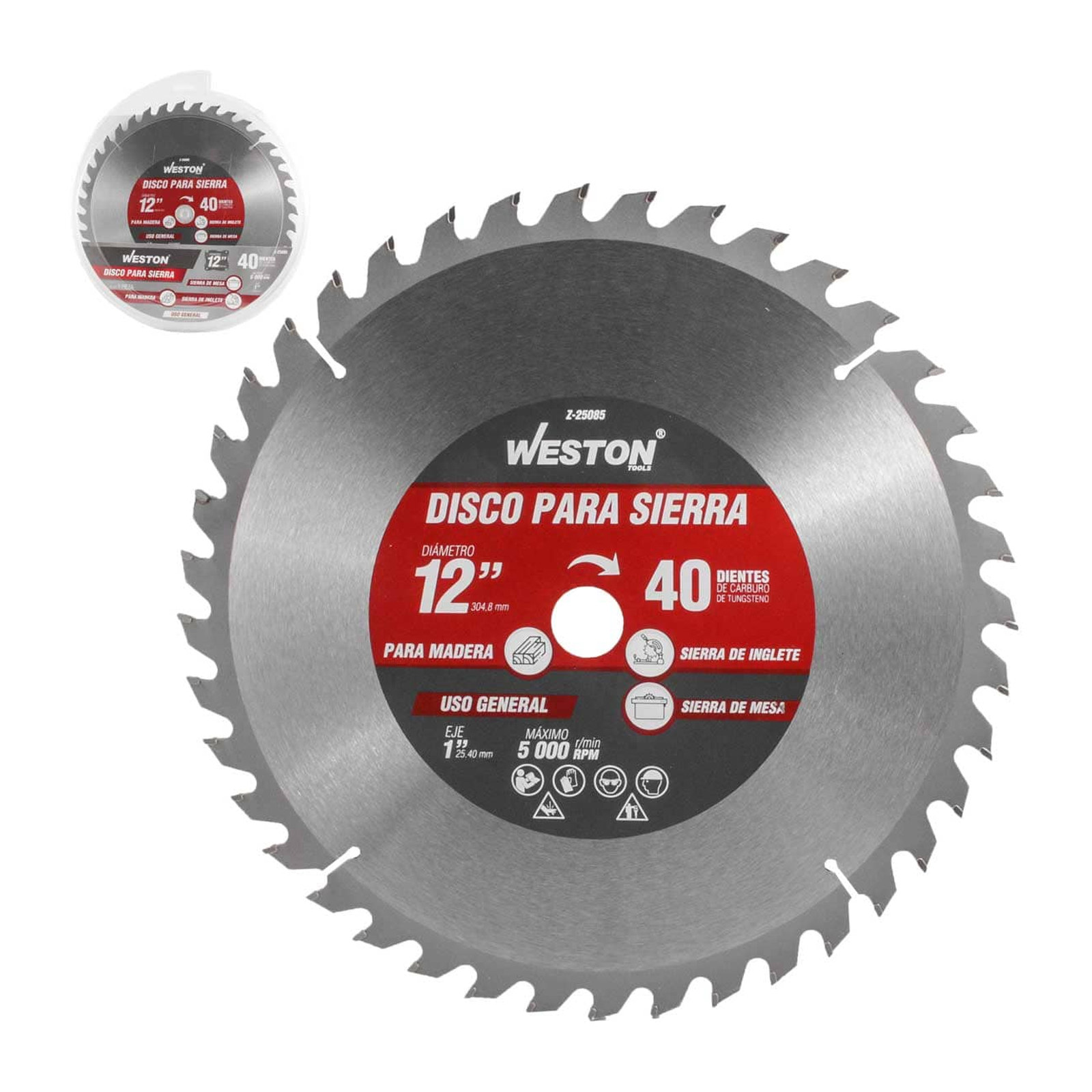 Disco para Sierra Circular Weston 12" x 1" 40 Dientes para Madera