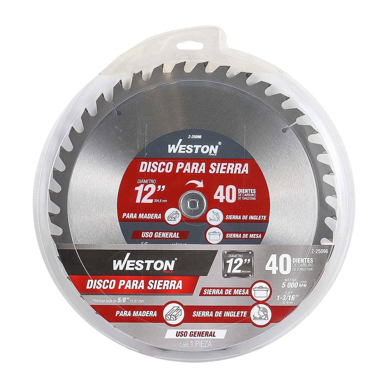 DISCO PARA SIERRA CIRCULAR P/MADERA 12'' X 1-3/16'' 40DT C/BUJES - Imagen 4