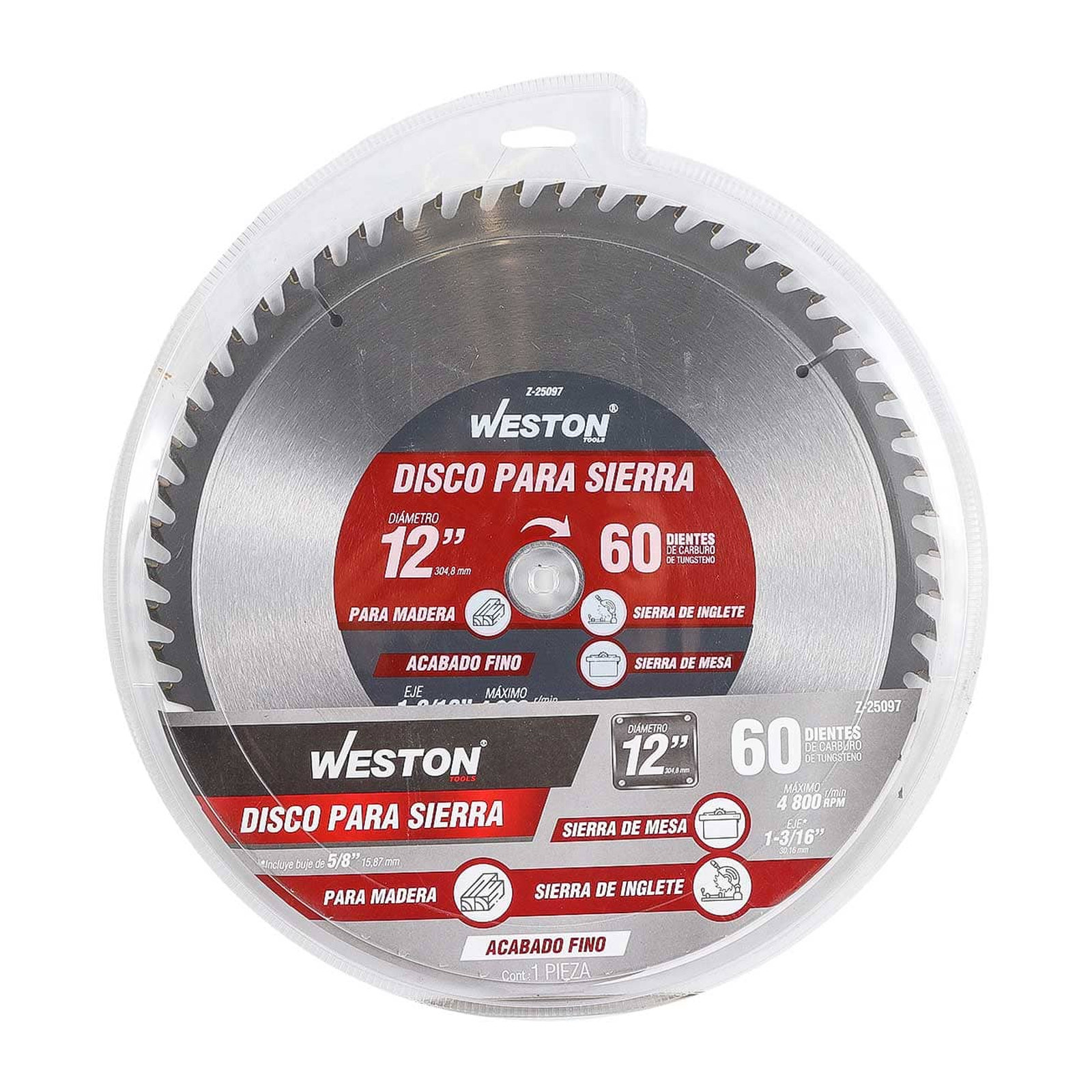 DISCO PARA SIERRA CIRCULAR P/MADERA 12'' X 1-3/16'' 60DT C/BUJES - Imagen 4