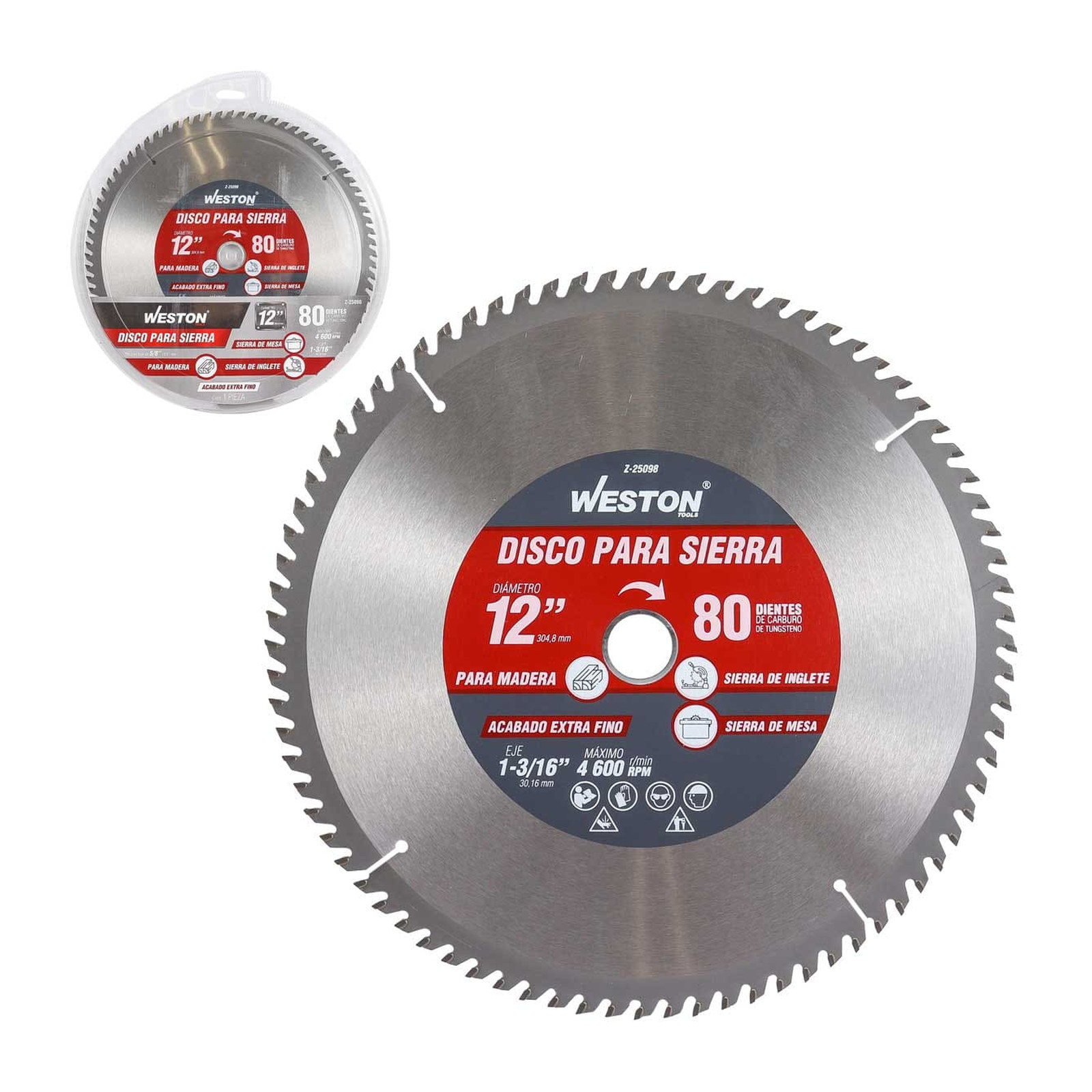 Disco para Sierra Circular para Madera 12" x 1-3/16" 80 Dientes con Bujes Weston