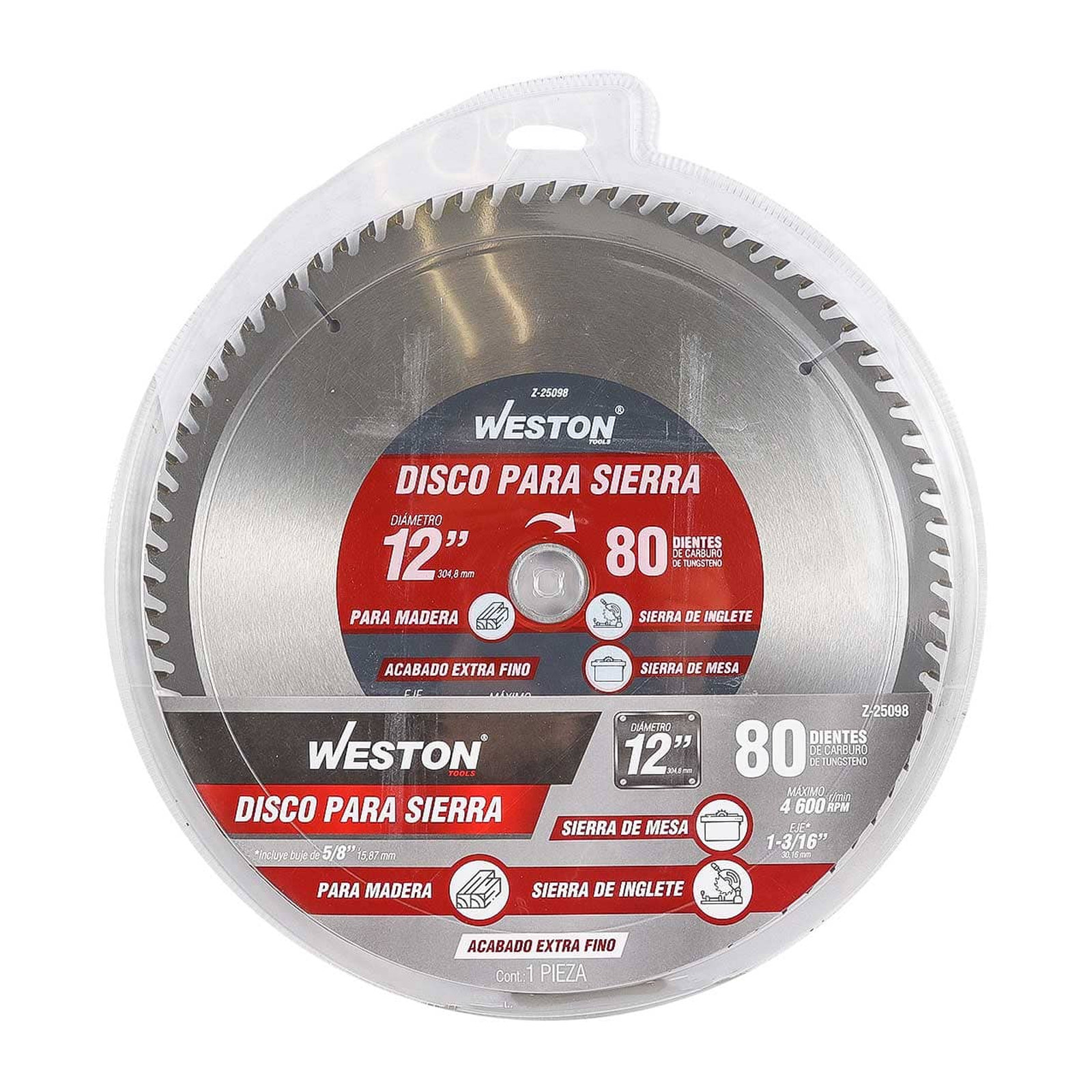 DISCO PARA SIERRA CIRCULAR P/MADERA 12'' X 1-3/16'' 80DT C/BUJES - Imagen 4