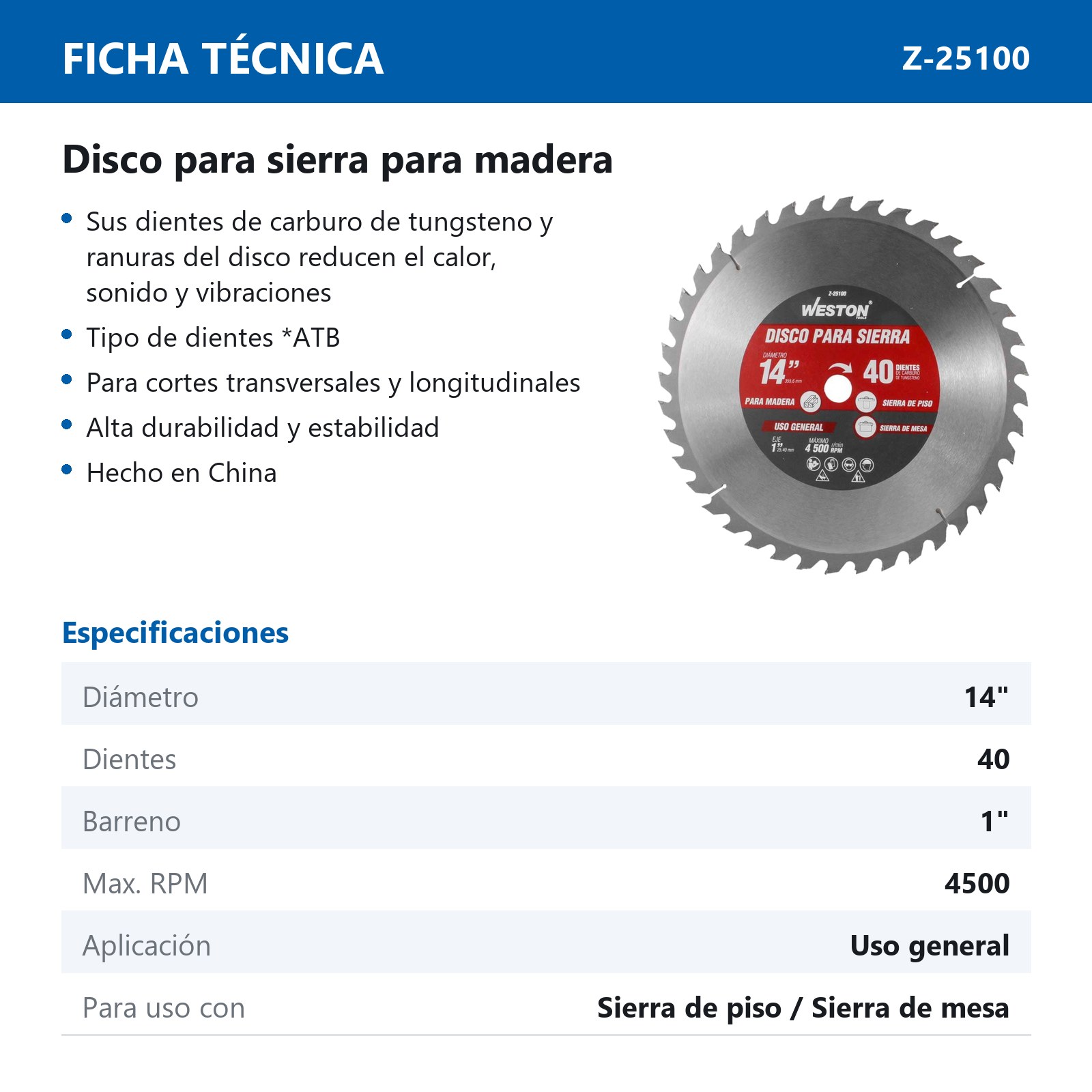 DISCO PARA SIERRA CIRCULAR P/MADERA 14'' X 1'' 40DT - Imagen 4