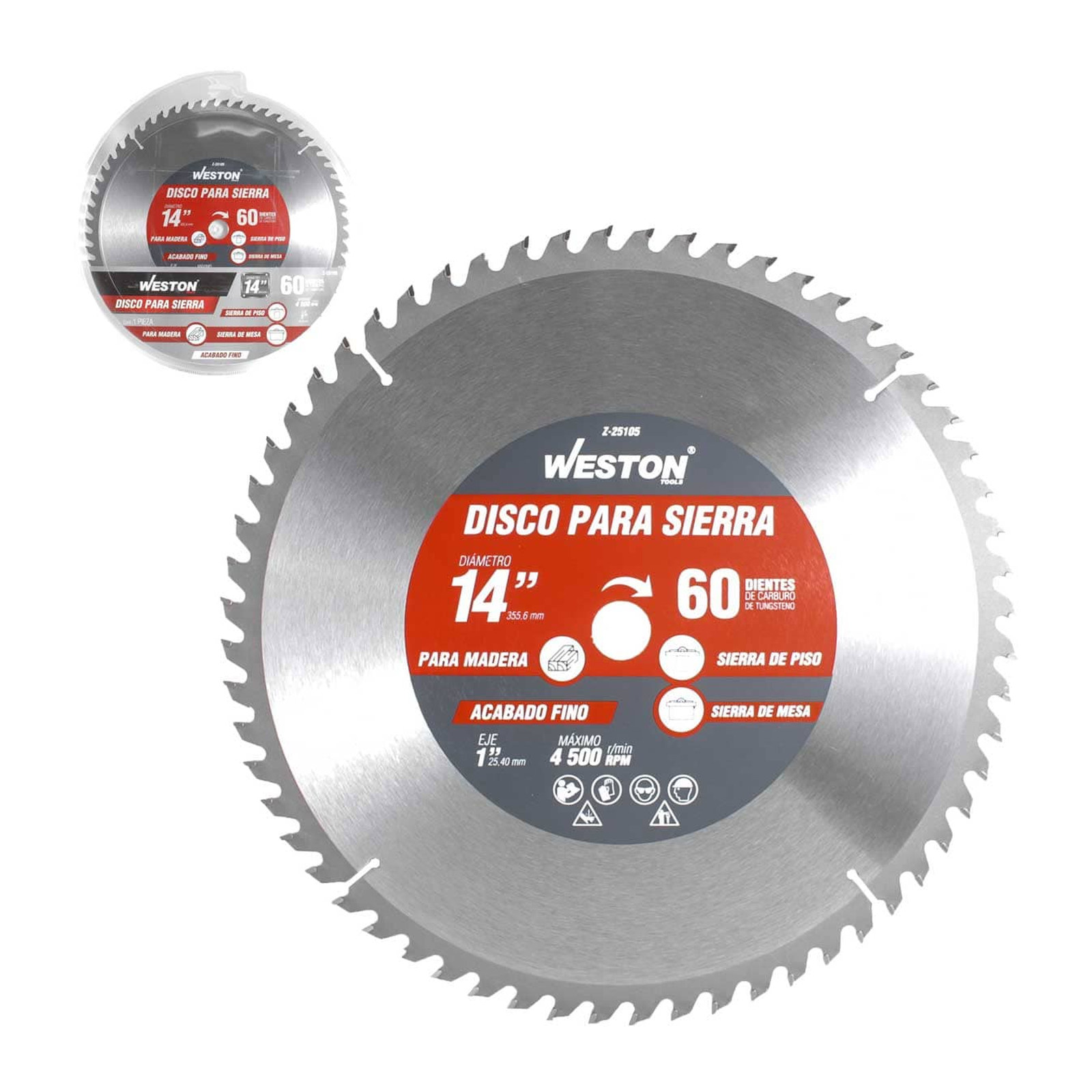 Disco para Sierra Circular Weston 14" x 1" 60 Dientes para Madera
