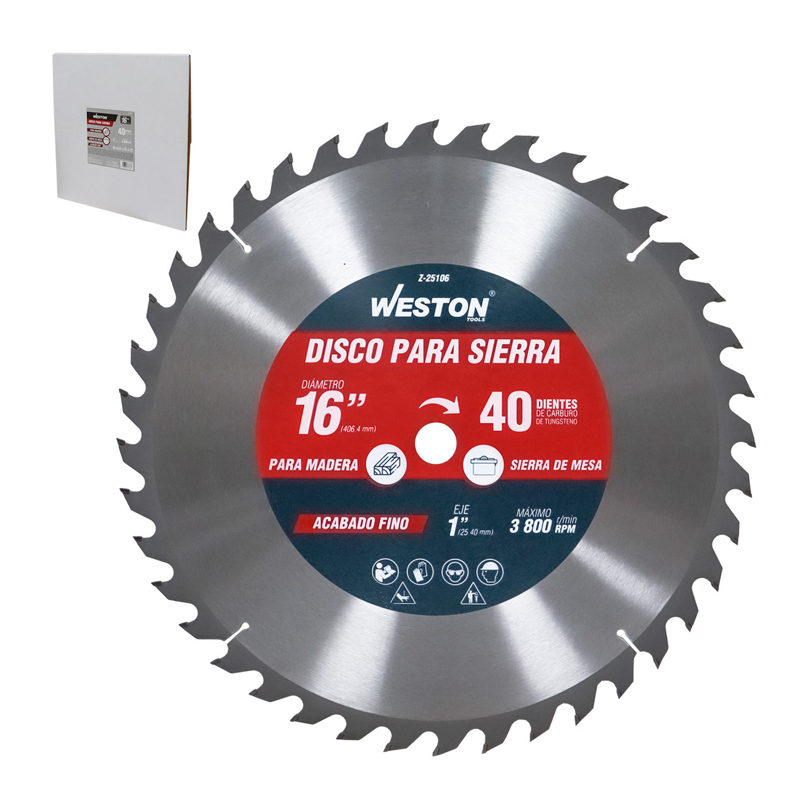 Disco para Sierra Circular Weston 16" x 1" 40 Dientes para Madera