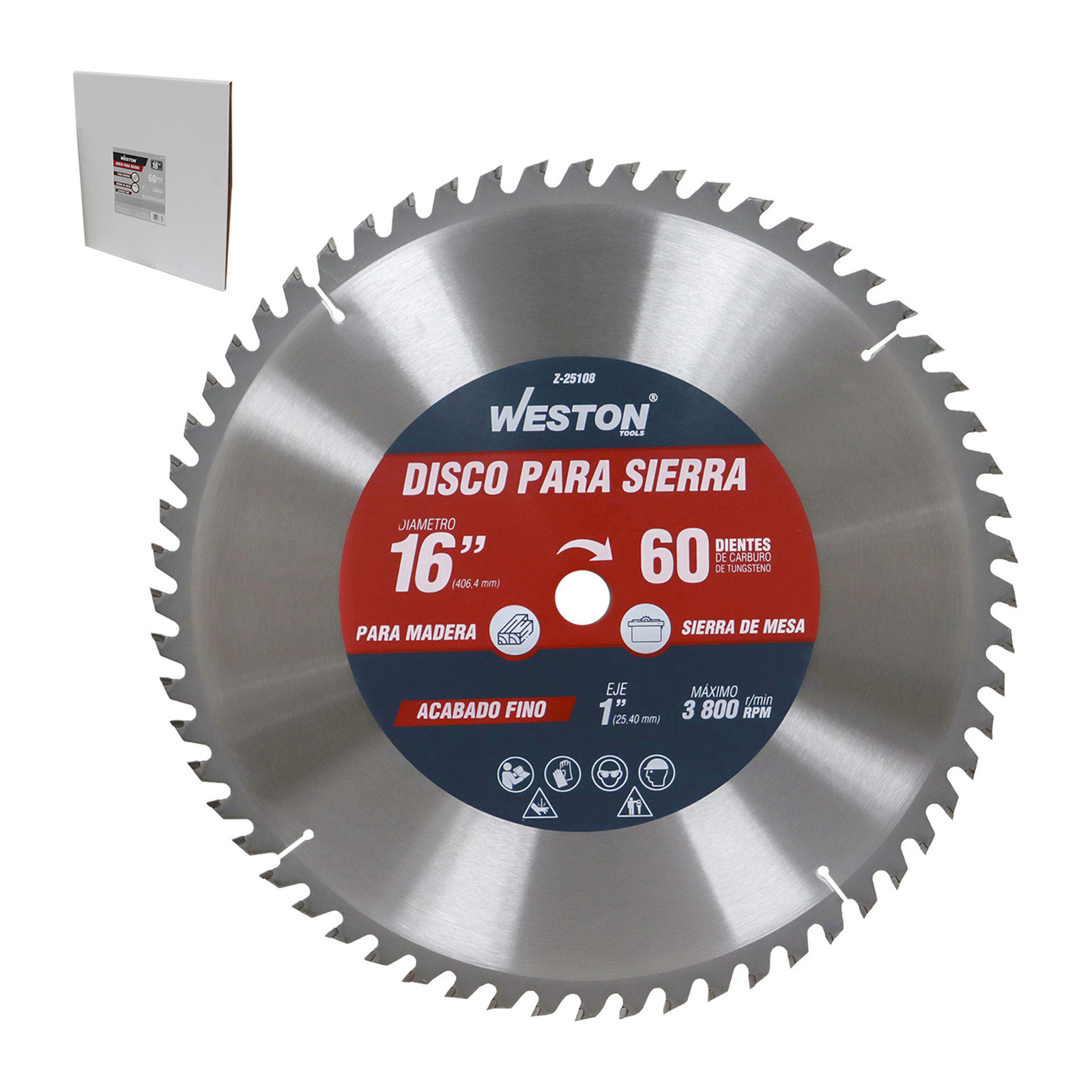Disco para Sierra Circular Weston 16" x 1" 60 Dientes para Madera