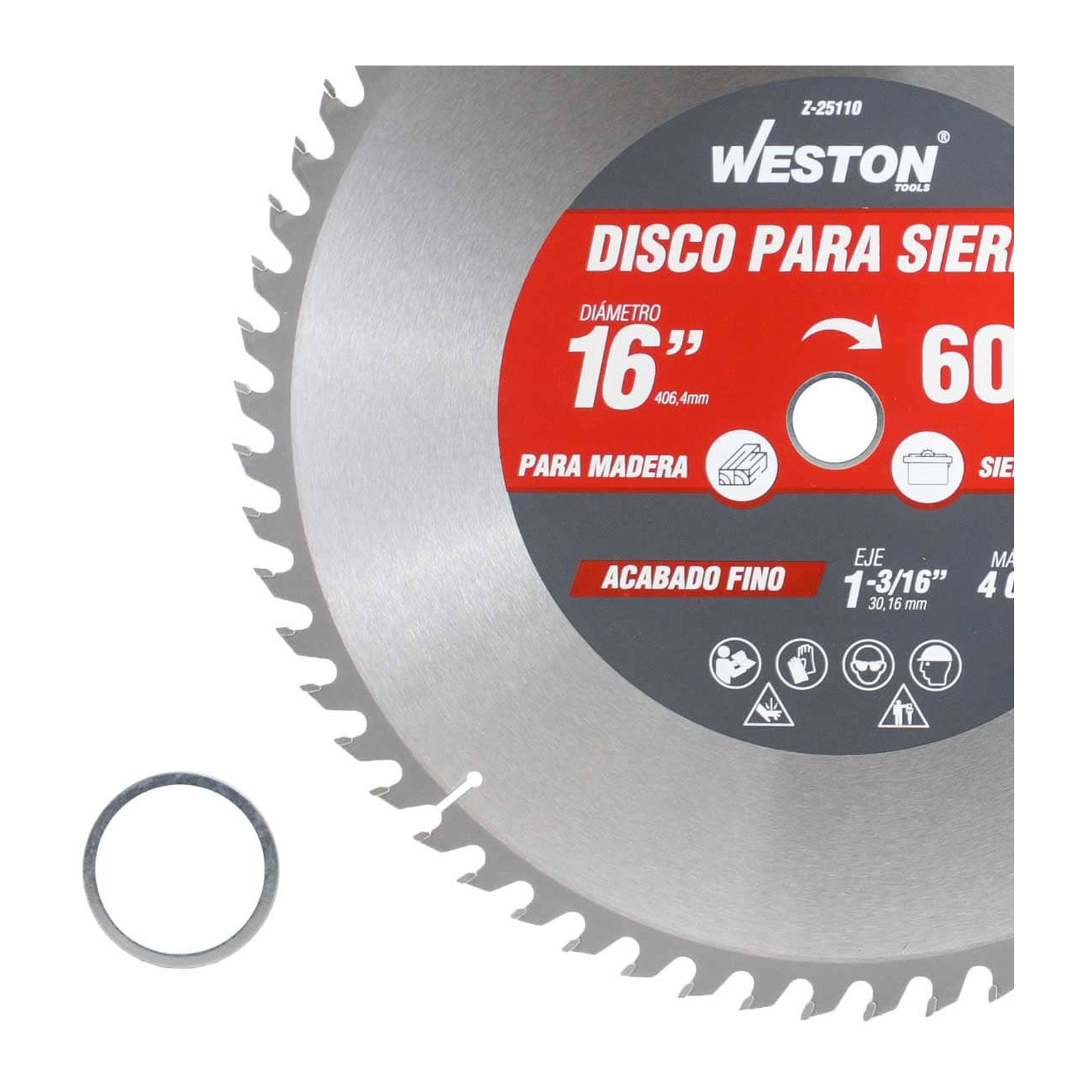 DISCO PARA SIERRA CIRCULAR P/MADERA 16'' X 1-3/16'' 60DT BUJE 25MM & 1" - Imagen 3