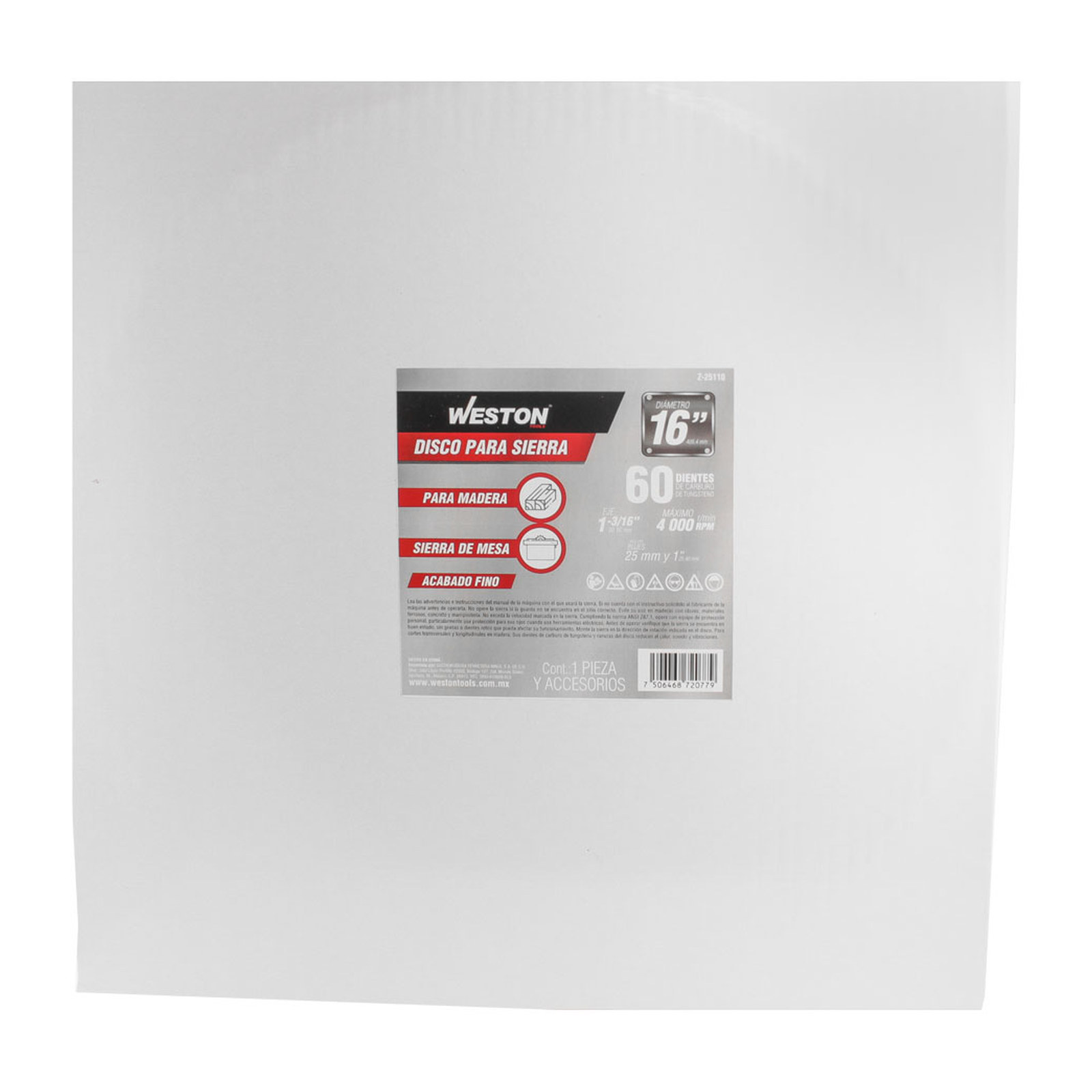 DISCO PARA SIERRA CIRCULAR P/MADERA 16'' X 1-3/16'' 60DT BUJE 25MM & 1" - Imagen 4