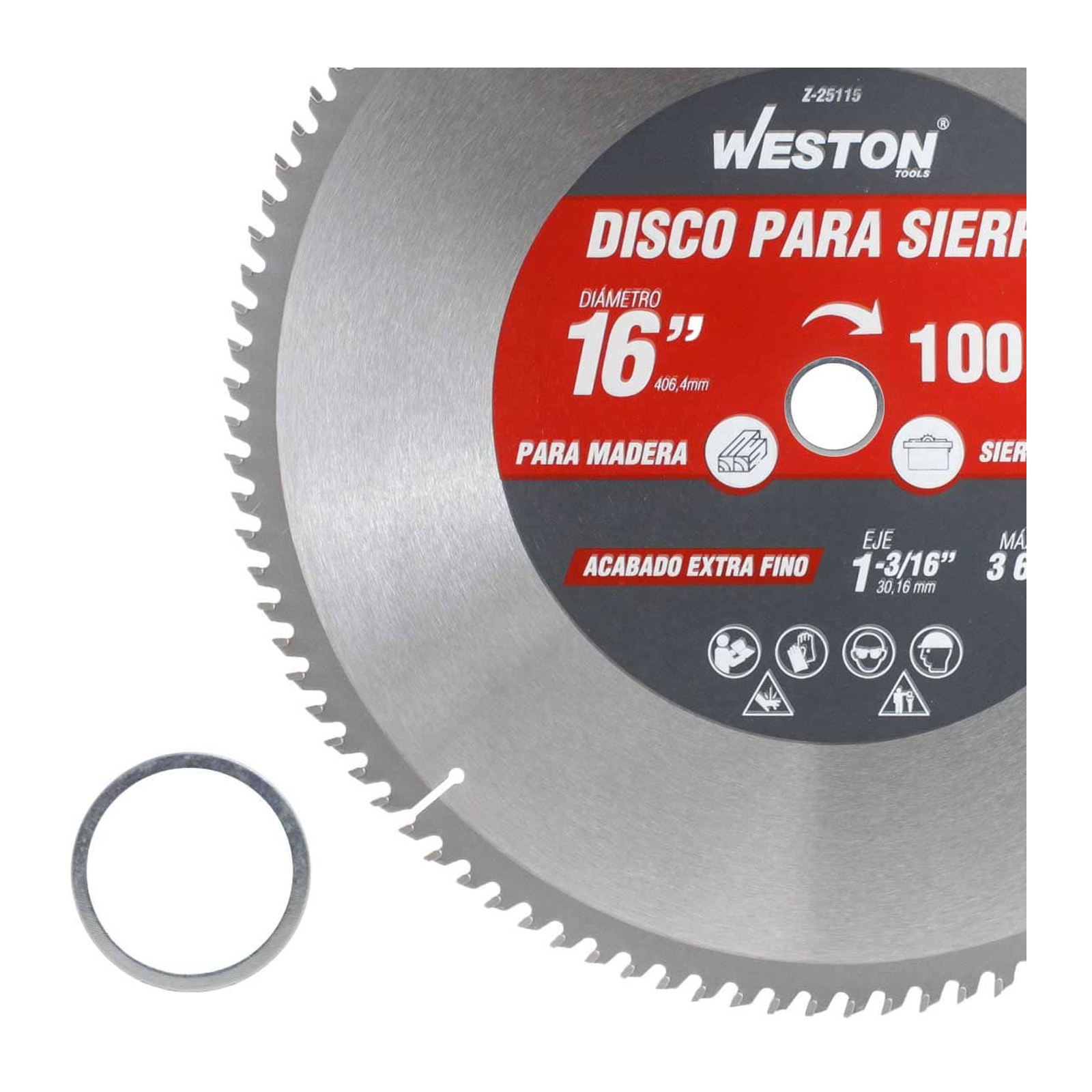 DISCO PARA SIERRA CIRCULAR P/MADERA 16'' X 1-3/16'' 100DT BUJE 25MM & 1" - Imagen 3