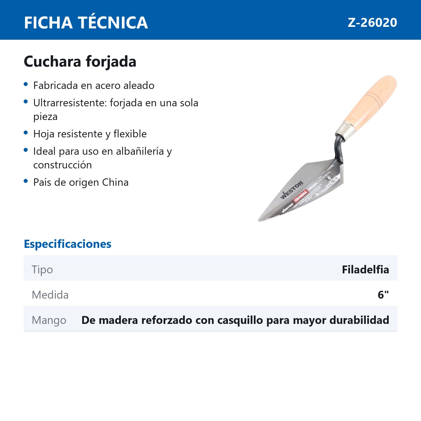 CUCHARA FORJADA TIPO FILADELFIA 6" MANGO D/MADERA - Imagen 4
