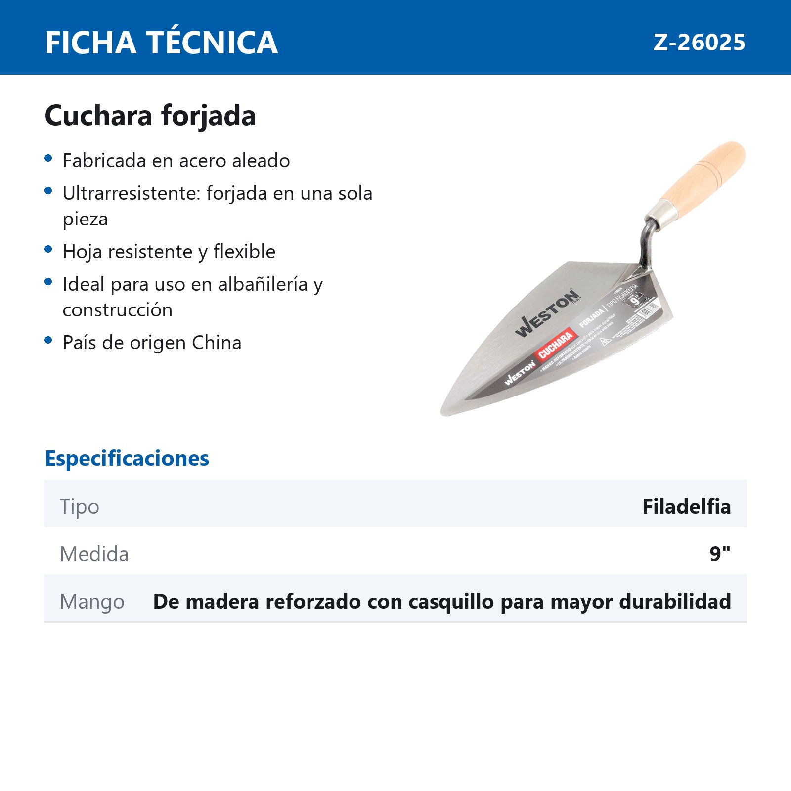 CUCHARA FORJADA TIPO FILADELFIA 9" MANGO D/MADERA - Imagen 4
