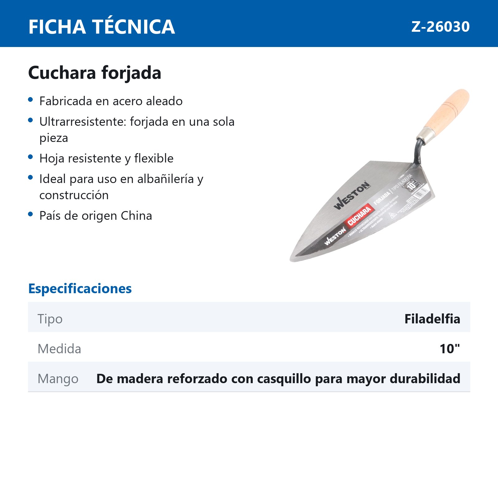CUCHARA FORJADA TIPO FILADELFIA 10" MANGO D/MADERA - Imagen 4