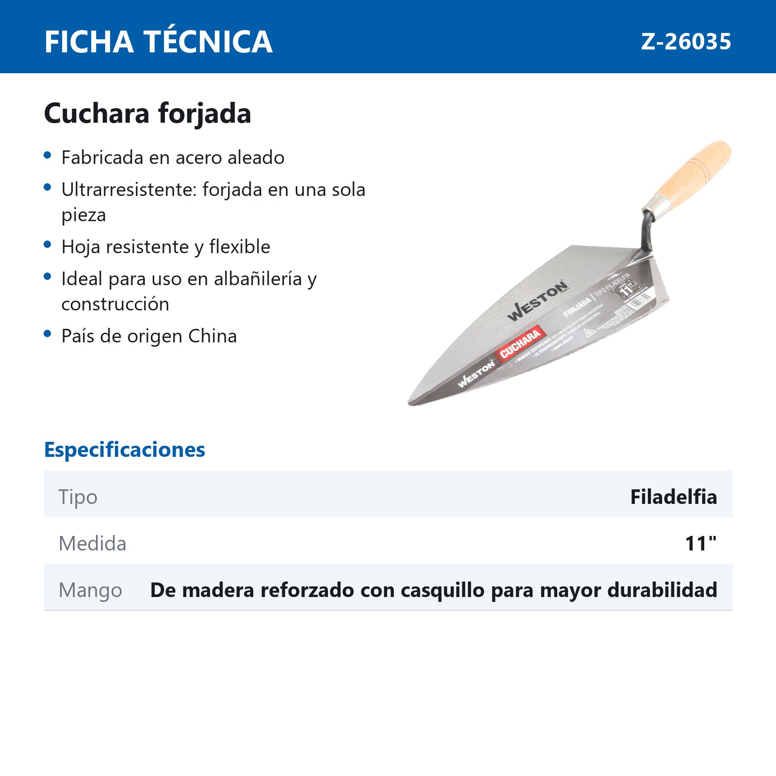CUCHARA FORJADA TIPO FILADELFIA 11" MANGO D/MADERA - Imagen 4