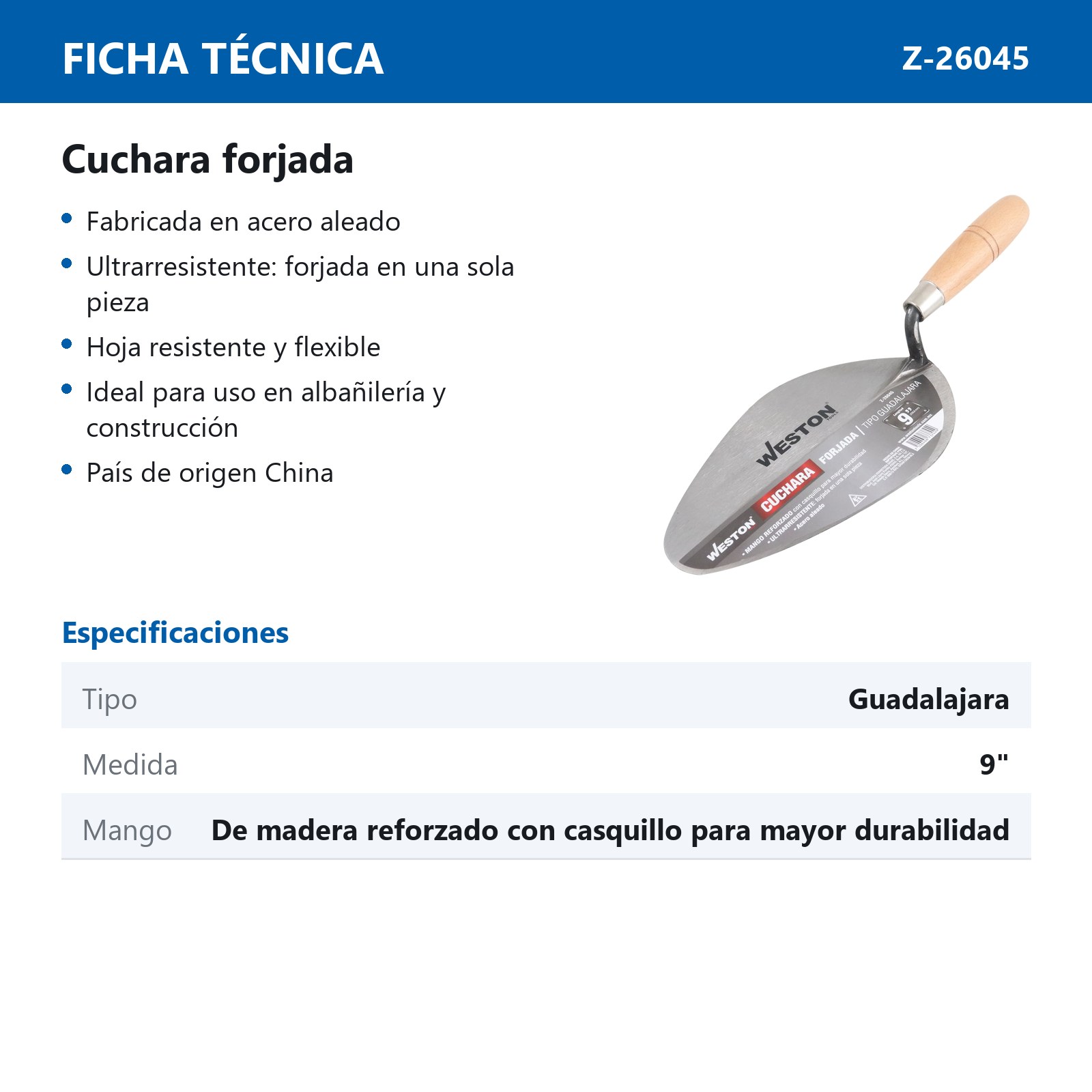 CUCHARA FORJADA TIPO GUADALAJARA 9" MANGO D/MADERA - Imagen 4