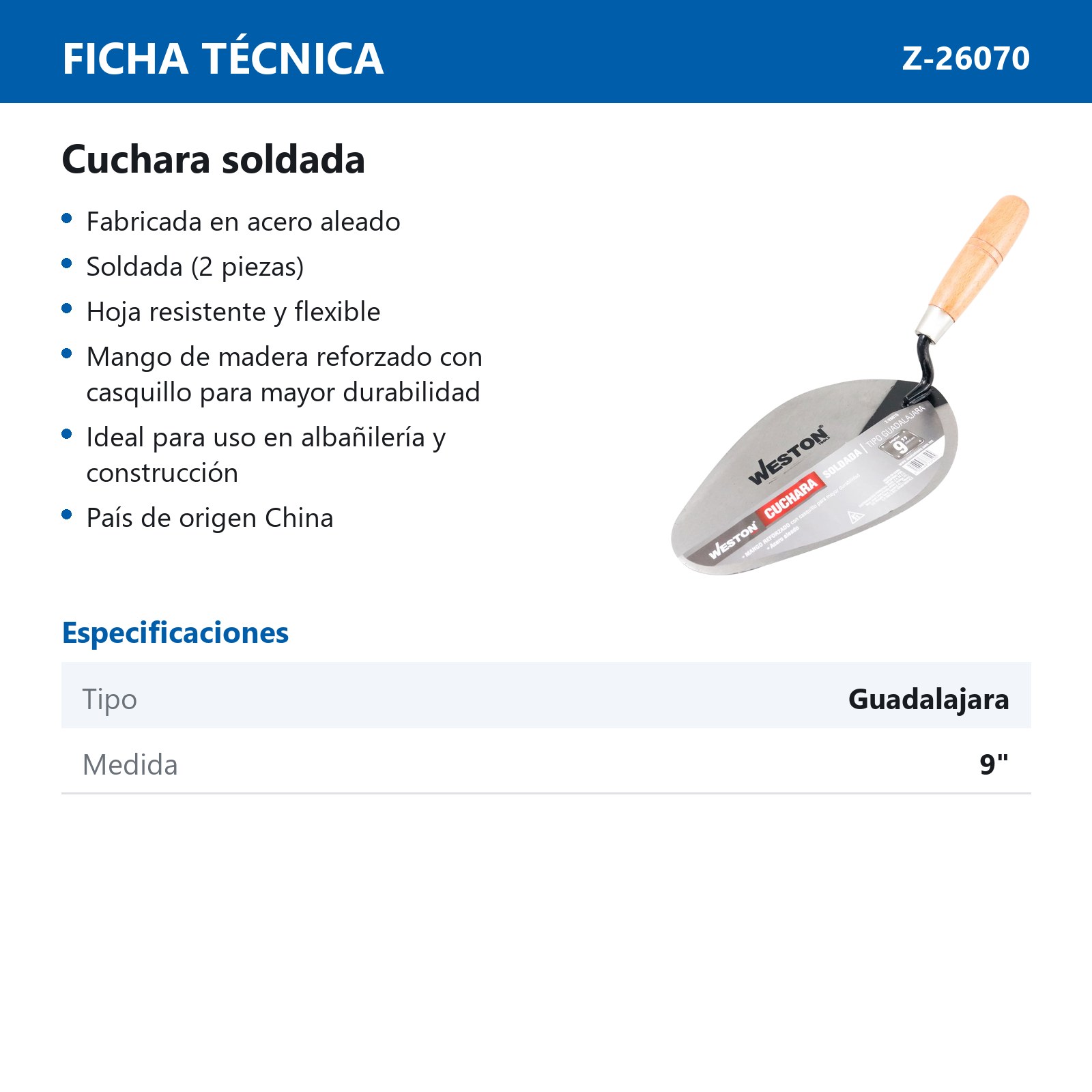 CUCHARA SOLDADA TIPO GUADALAJARA 9" MANGO D/MADERA - Imagen 4