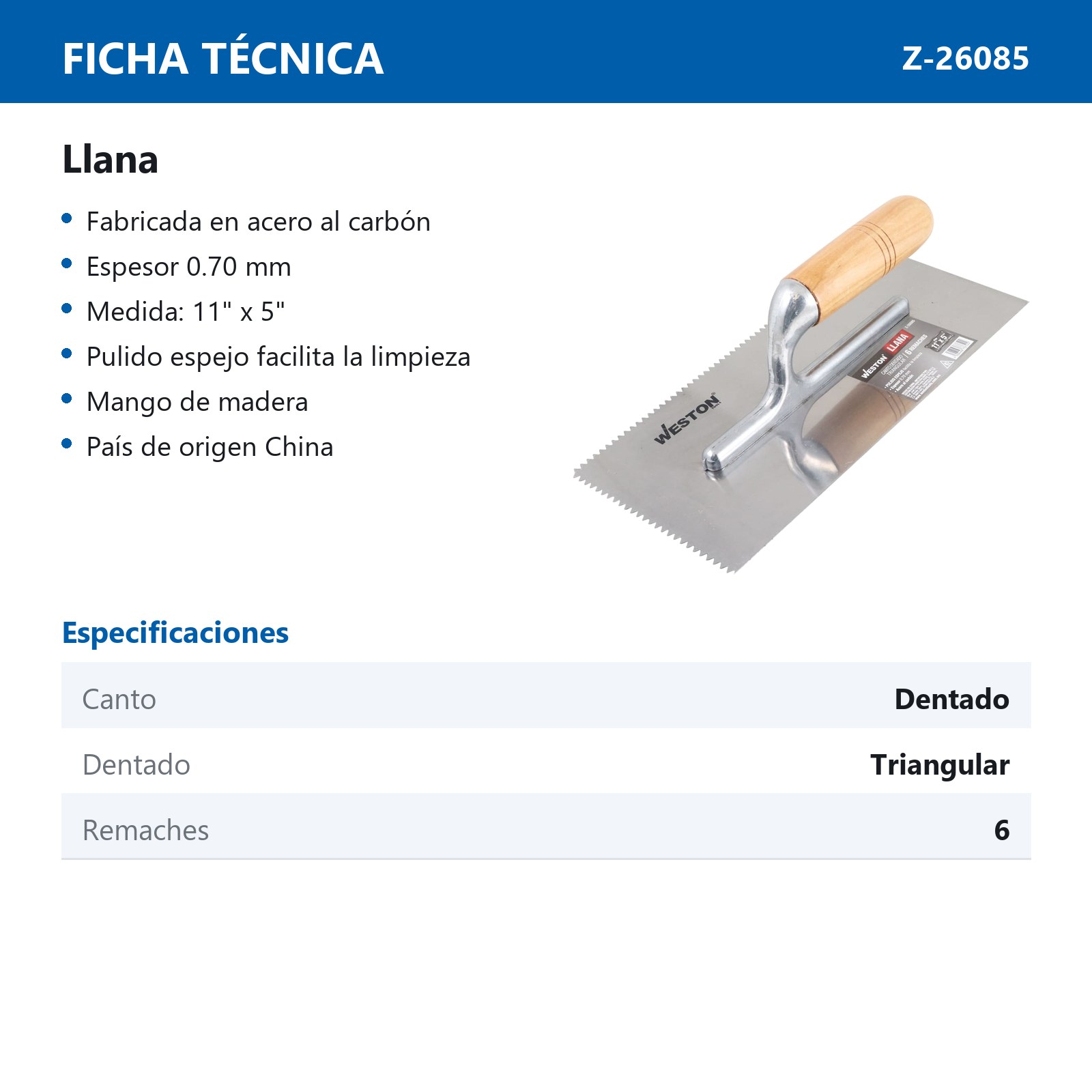 LLANA CANTO DENTADO TRIANGULAR 11" X 5" 6 REMACHES MANGO D/MADERA - Imagen 3